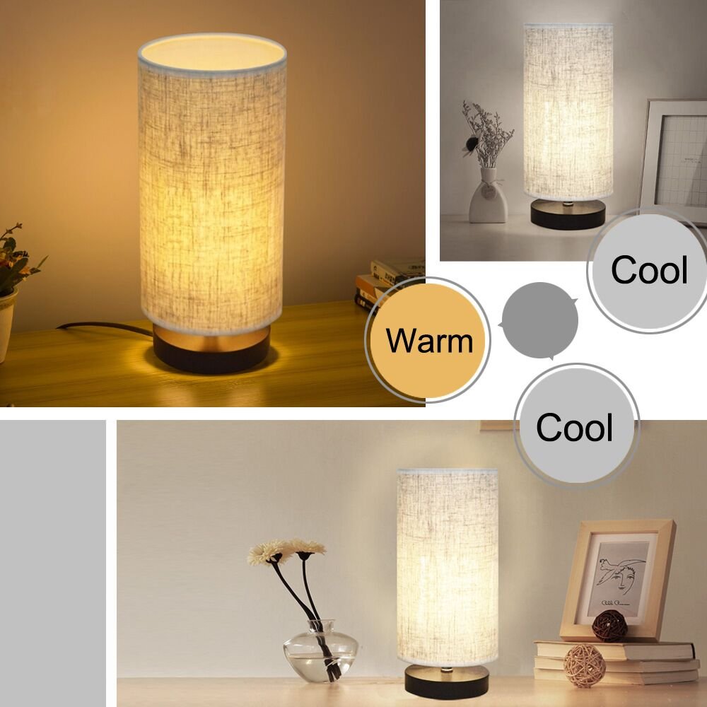 lifeholder Table Lamp, Simple Fabric Wooden Design, Round Beige, Model TD-01, Ideal for Bedroom, Living Room, Office