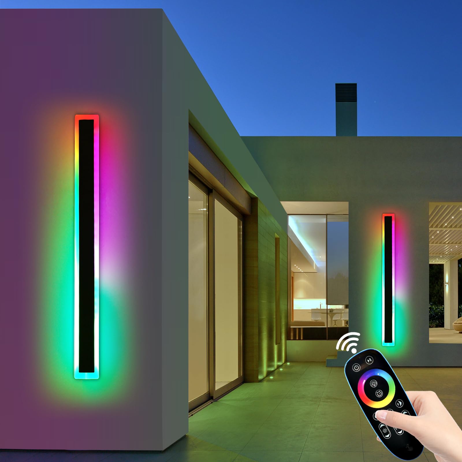 Mikeru Modern Outdoor Light Fixture, 57inch Modern RGB Outdoor Wall Light 10%-100% Dimmable with Memory Function Long Outdoor Po