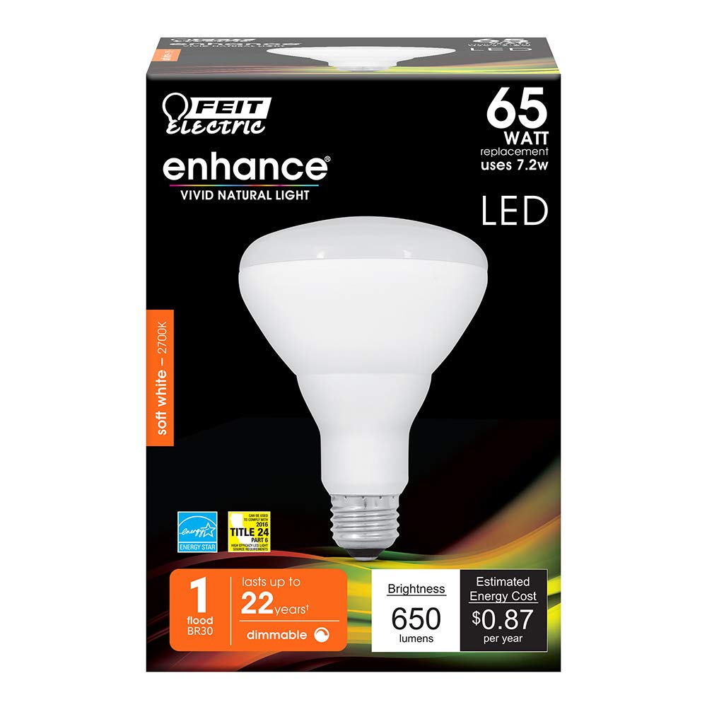 Feit Electric BR30 LED Light Bulb, Dimmable, 65W Equivalent, 650 Lumens, 4 Pack, 2700K Soft White, E26 Base, Model BR