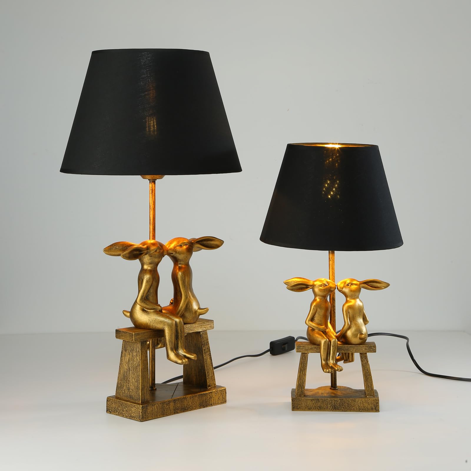 LAZHUG Kissing Bunny Table Lamp, Resin Night Light, Small Black Shade, Energy Efficient Rabbit Design for Bedroom Decor