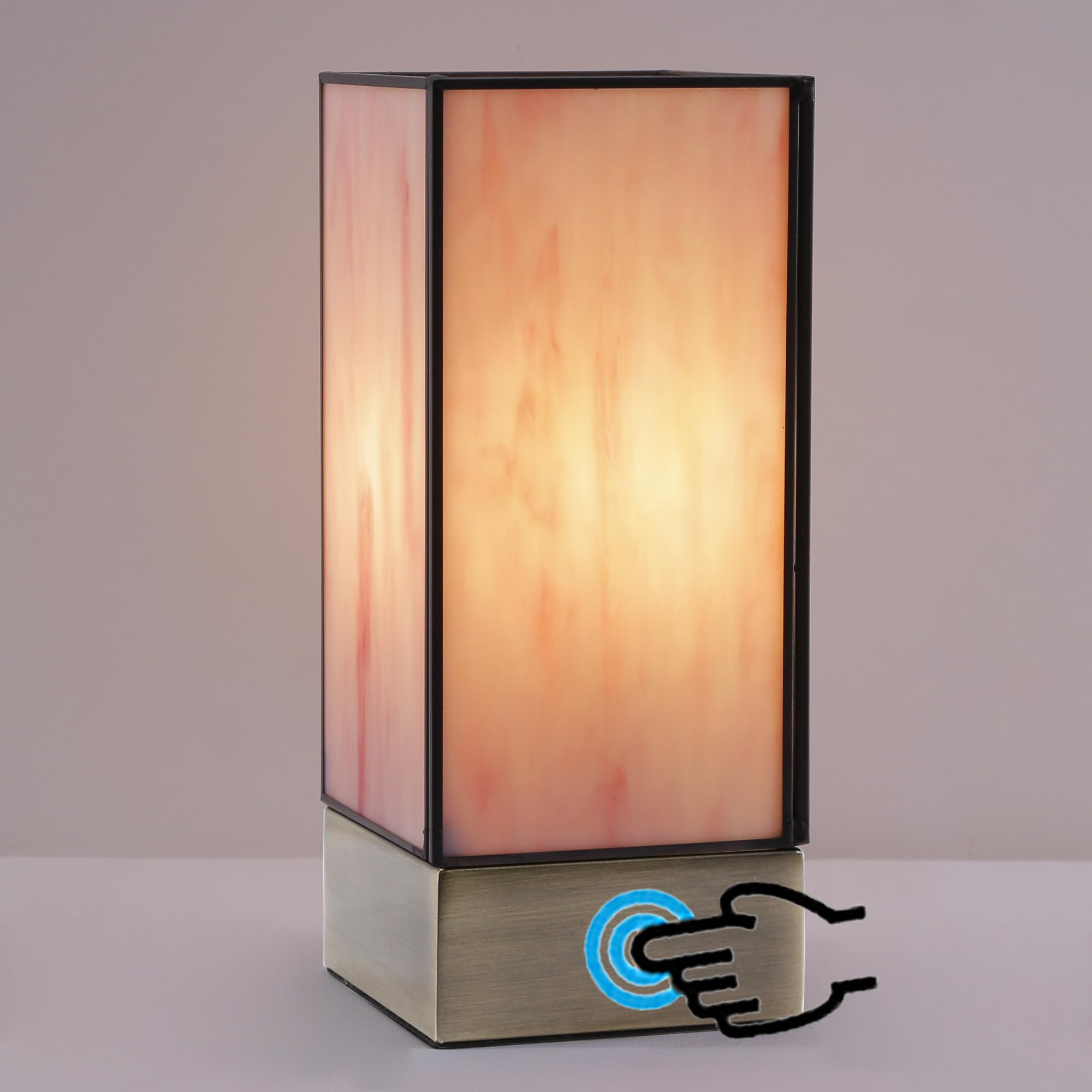 L-Juicwe Tiffany Lamp Touch Control Small Table Lamp Pink Stained Glass Desk Lamp 4x4x10 Inches Reading Light