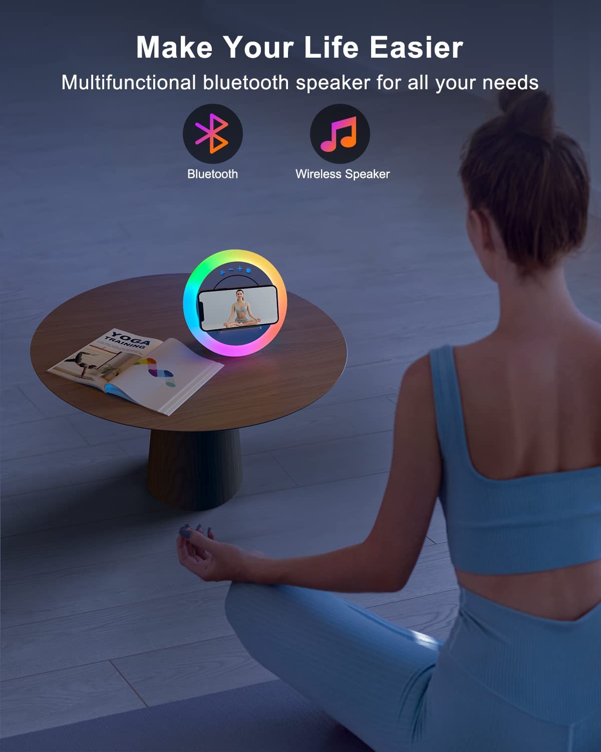 Bluetooth Speaker With Lights, Wireless Charging Speaker, Best Birthday Gift Ideas Teenage,Applicable For Bedroom/Teen Girl Gifts/Please Use The Original Adapter(5W Wireless Charging)