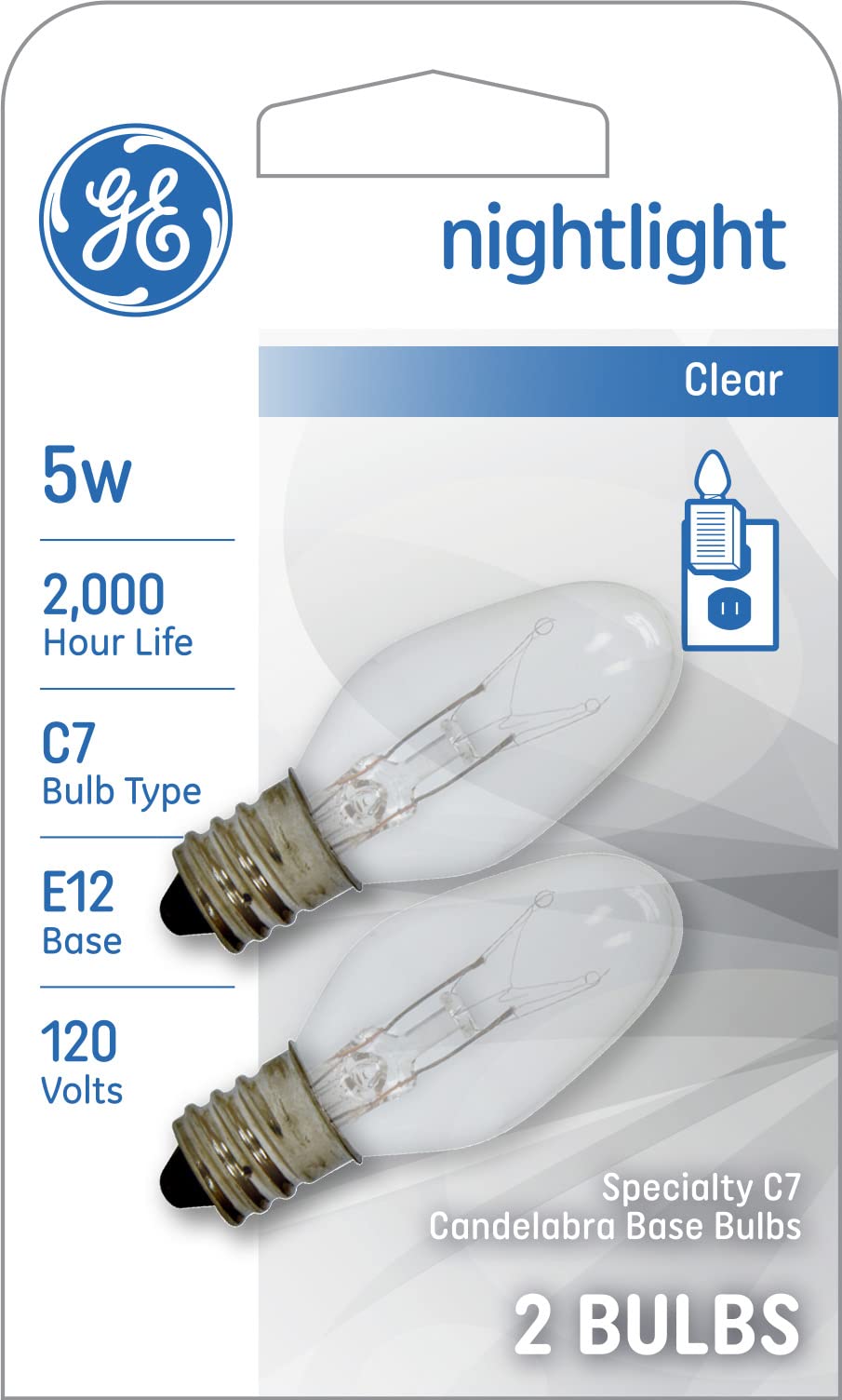 Ge Nightlight Incandescent Light Bulbs, 5 Watt, C7, Small Base (24 Pack)
