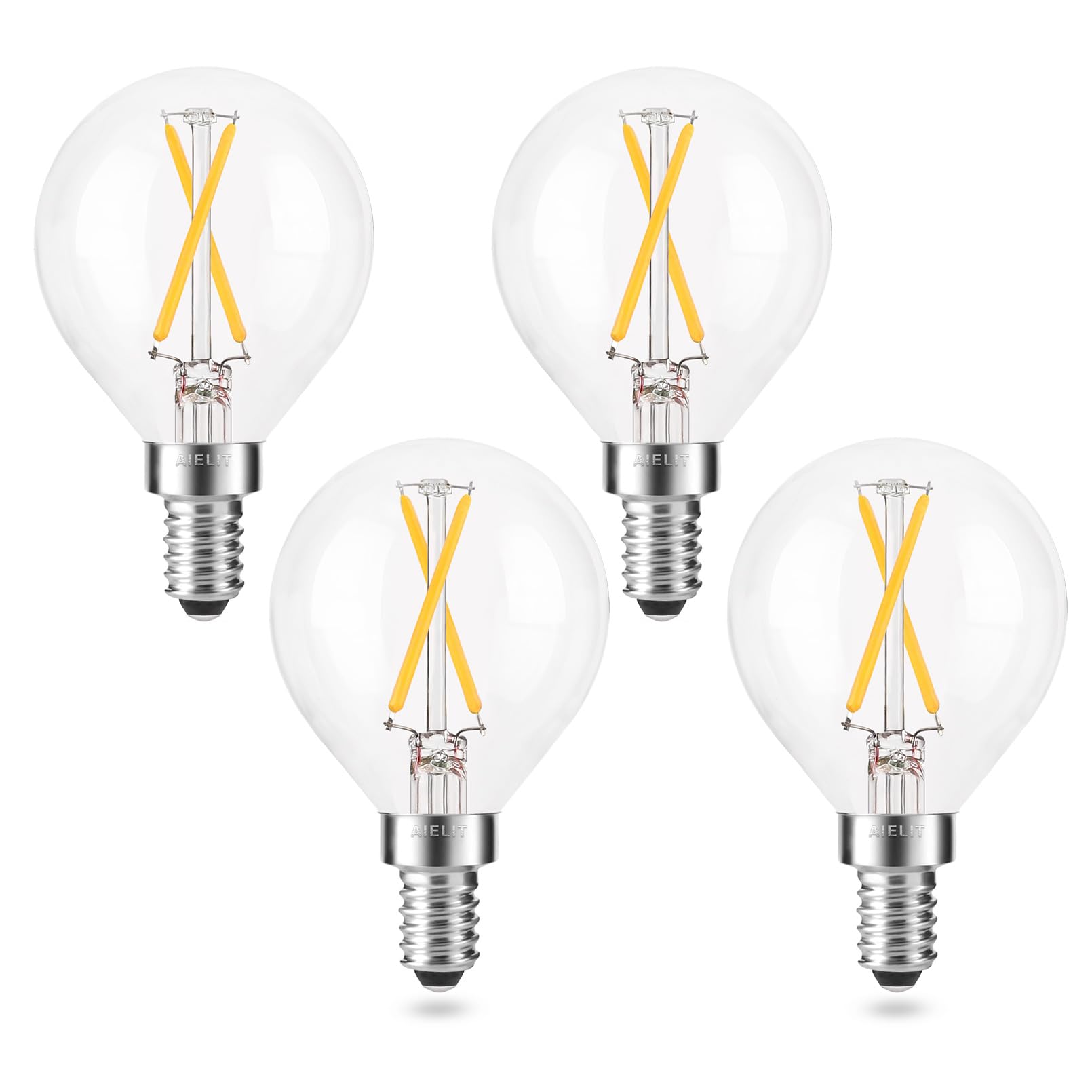 Dimmable 2 Watt Candelabra Led Light Bulb(25W Equivalent), Aielit E12 Globe Led Bulb, Small Chandelier Base, Antique G15 Filamen
