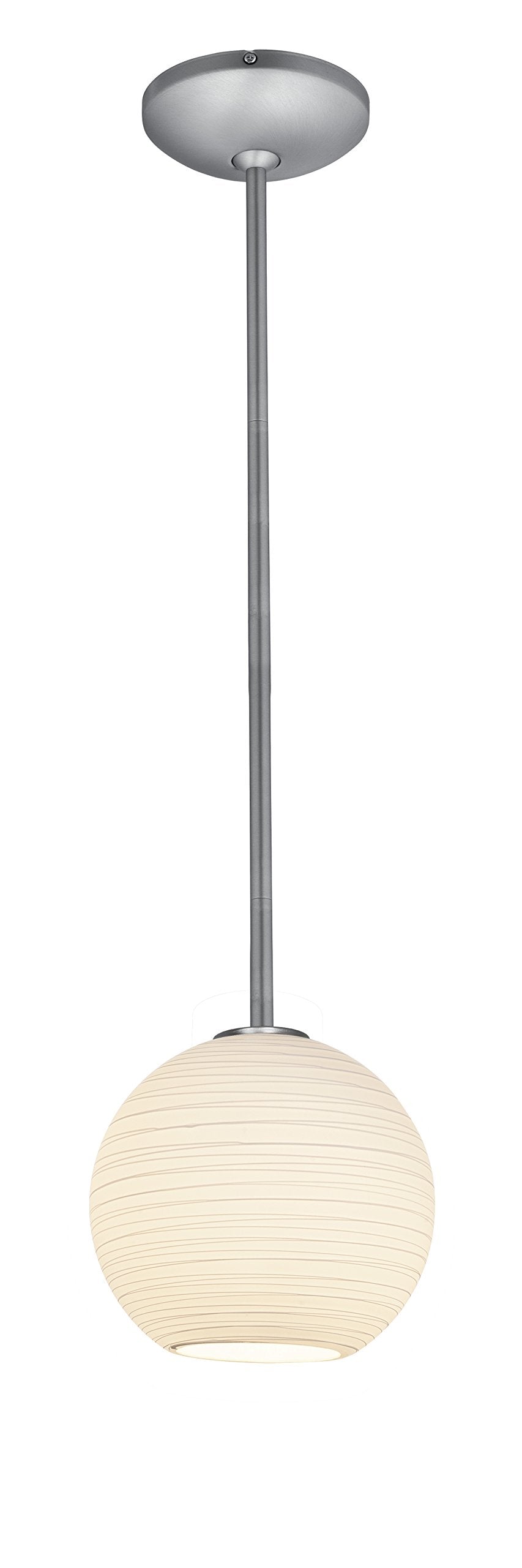 Access Lighting Japanese Lantern Glass Pendant, 1-Light, 8&quot; Brushed Steel, White Shade