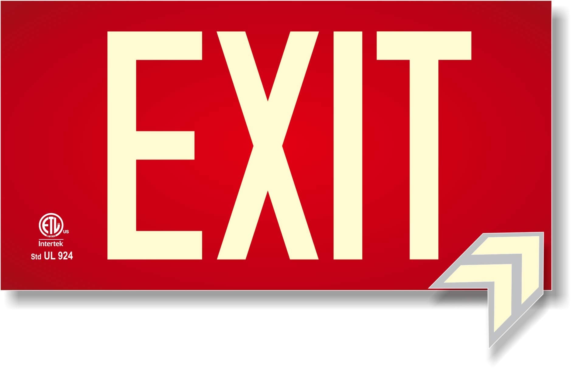 Photoluminescent Exit Sign Red  Aluminum  UL 924 Code Approved/IBC/NFPA 101 | NightBright USA Part Number ULR050