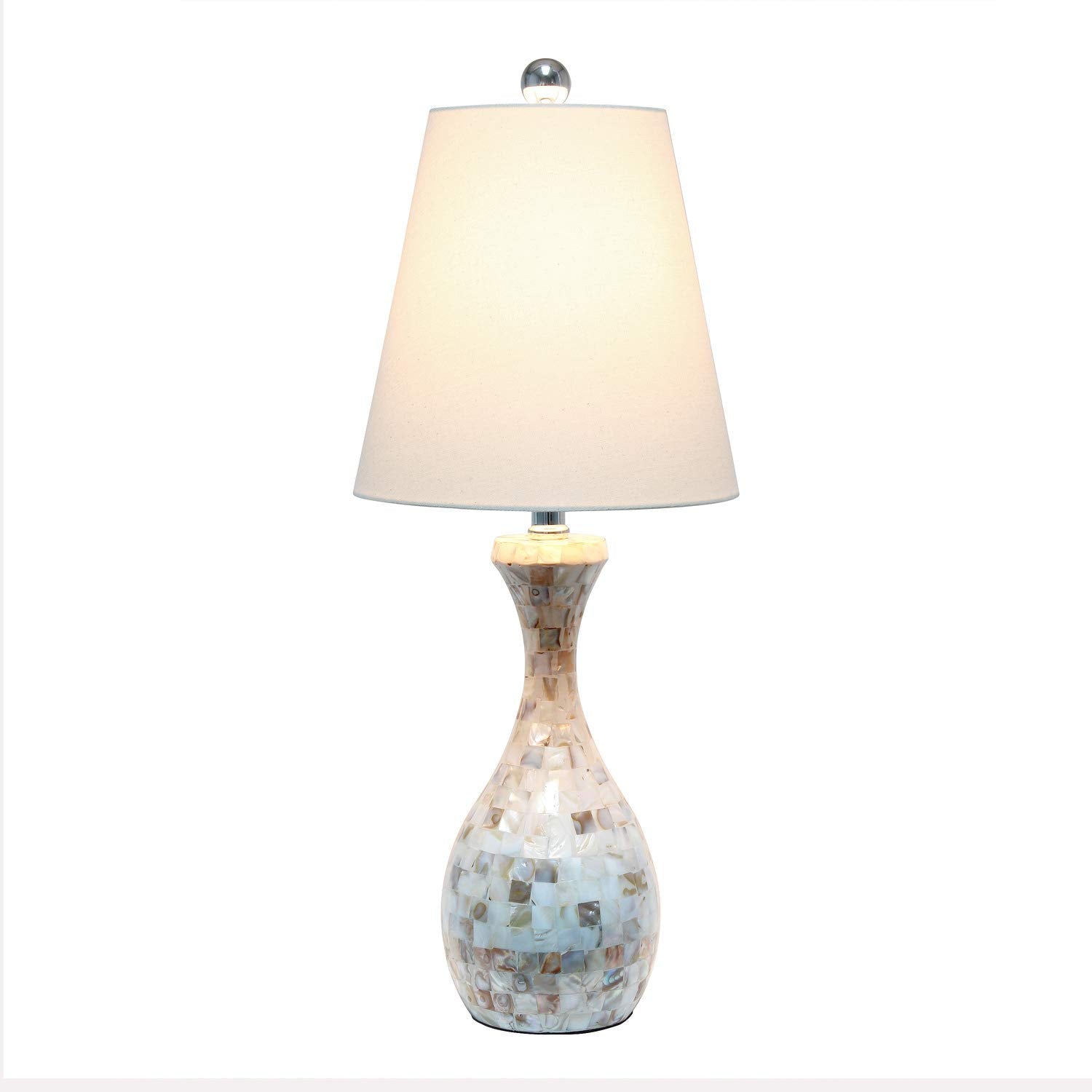 Lalia Home Resin Curved Mosaic Seashell Table Lamp in Silver with White Shade