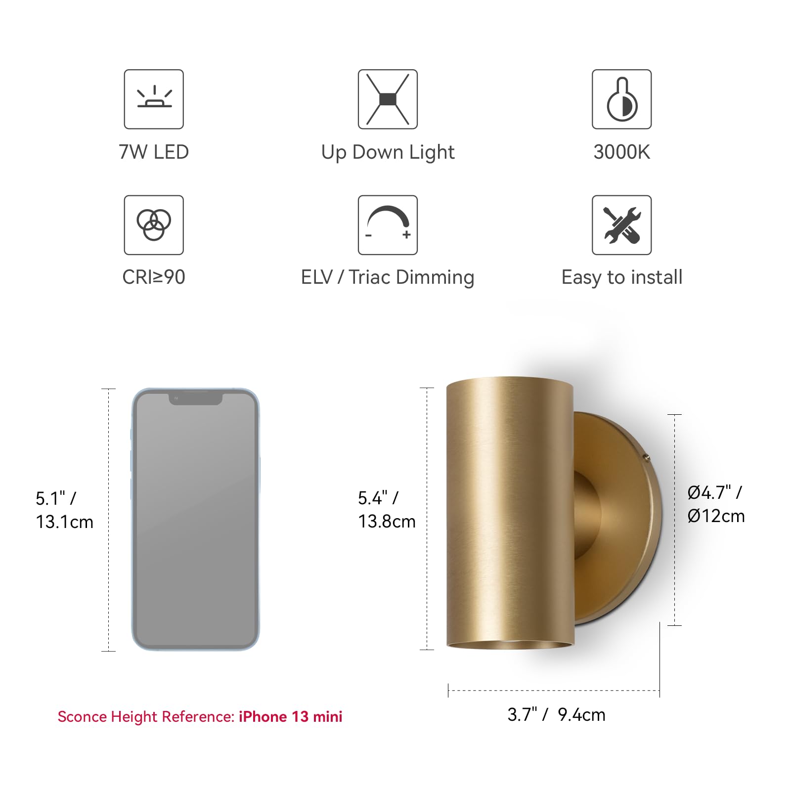 Tubicen Up And Down Wall Sconce Indoor, Dimmable Movie Theater Lights For Wall, 7W 3000K Bright Cylinder Hallway Stairway Sconce