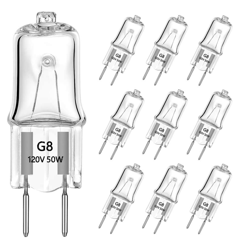 Ahevo G8 Light Bulbs 50W 120V Halogen Light Bulb G8 Base Bi-Pin 50W T4 Jcd Warm White, Microwave Oven Replacements, Candle Warme