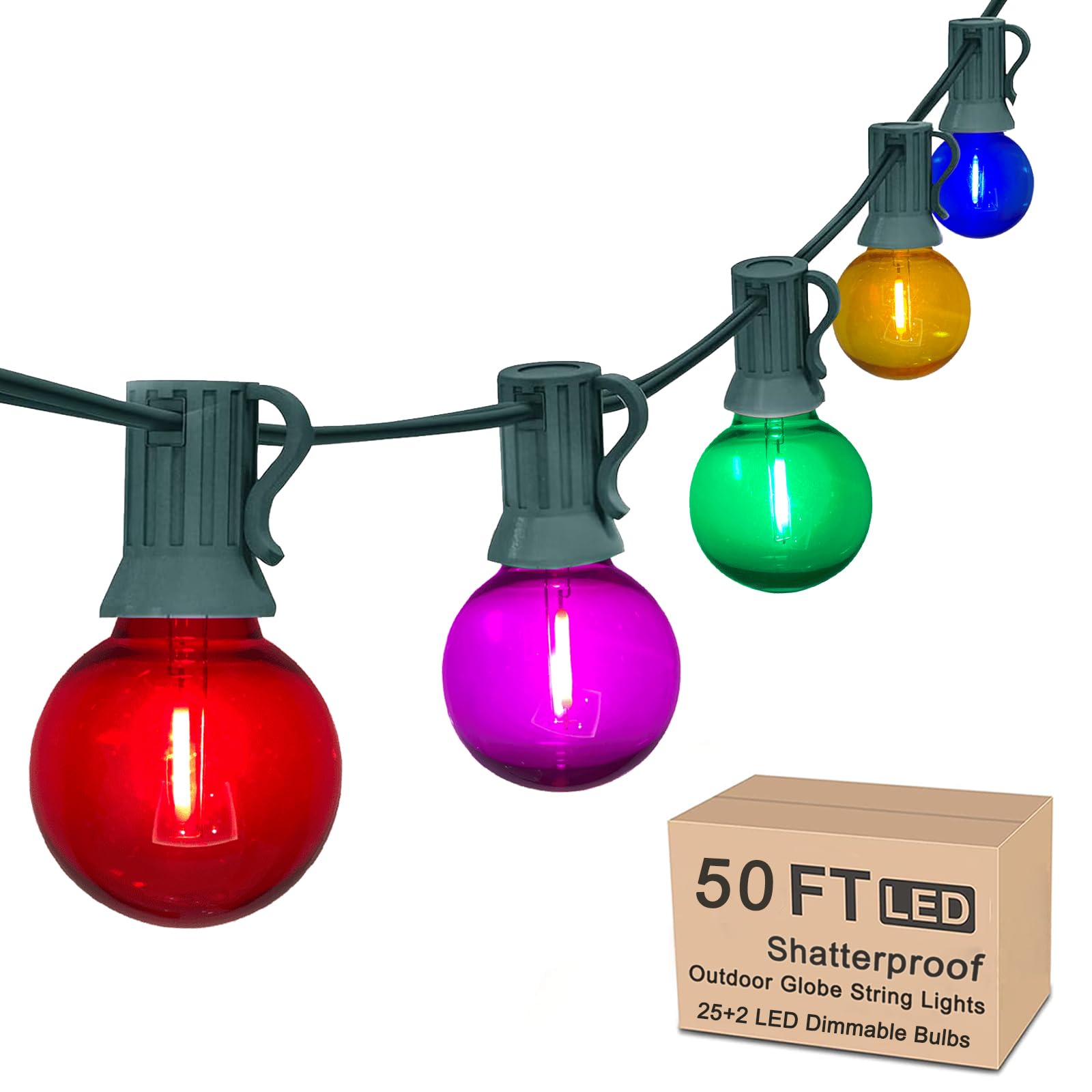 G40 LED Christmas Globe String Lights, 50FT Shatterproof Colored Christmas Lights with 27 LED Clear Multicolor Lights(2 Spare), 