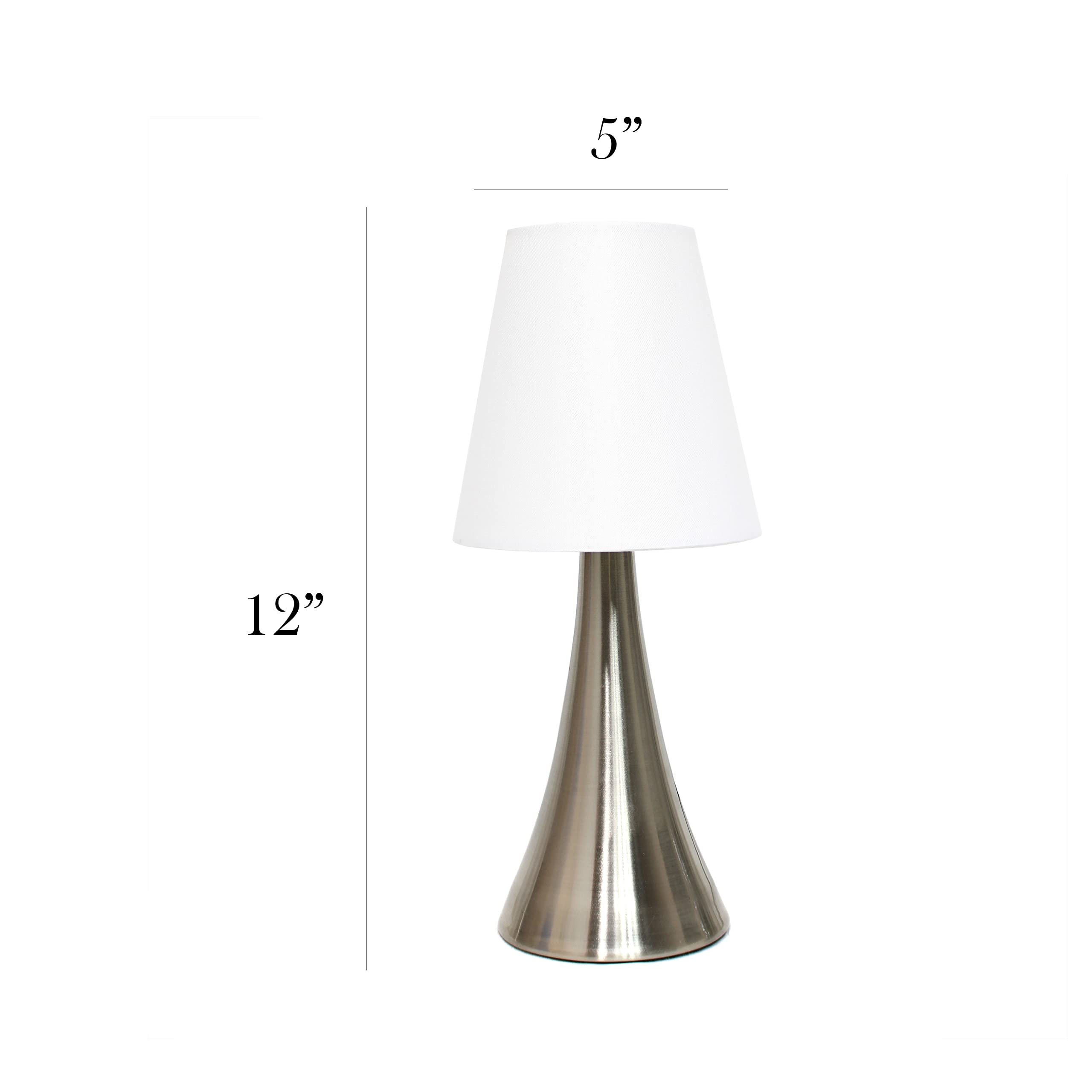 Simple Designs Lt2014-Wht-2Pk Brushed Nickel Mini Touch Table Lamps, Fabric Shades, Pack Of 2, White