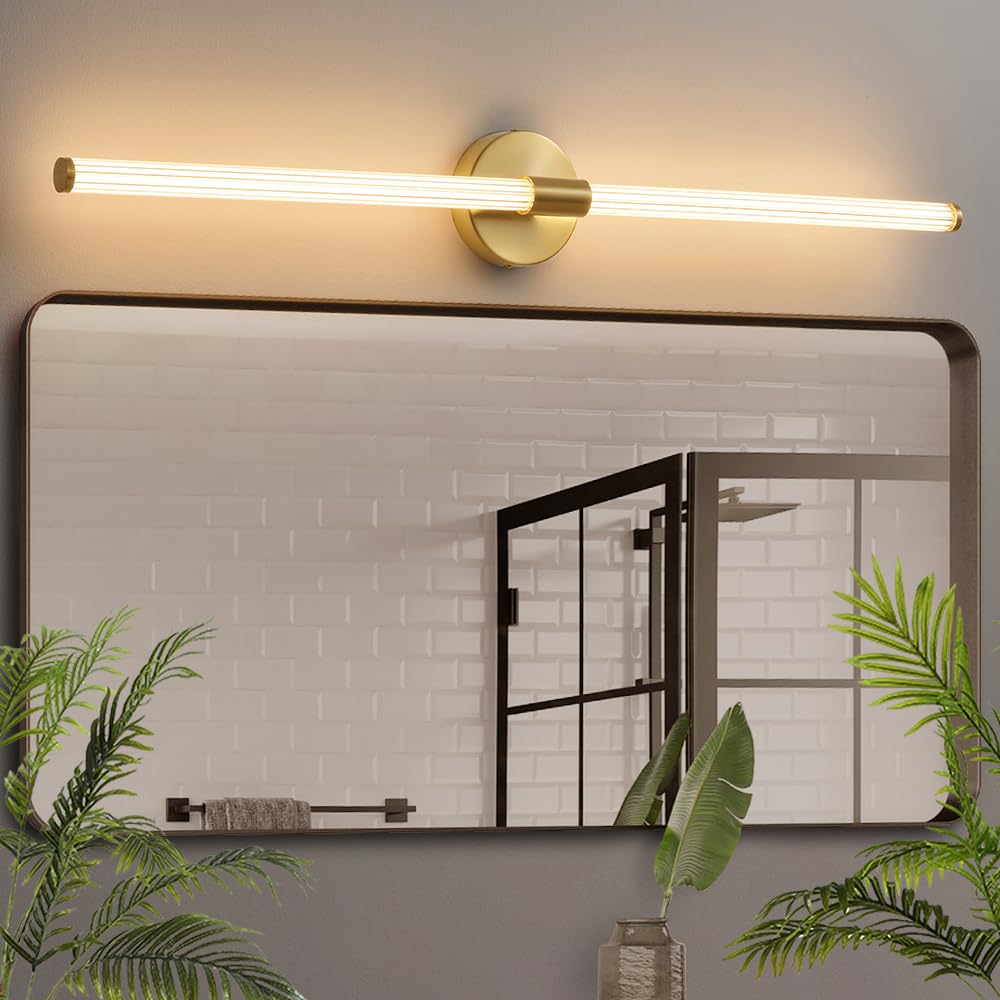 Gednbo Dimmable LED Bathroom Vanity Light Fixture, 39 inch, Gold, Metal, Model 1738, Modern Wall Sconce for Bathroom, Bedroom, Living Room