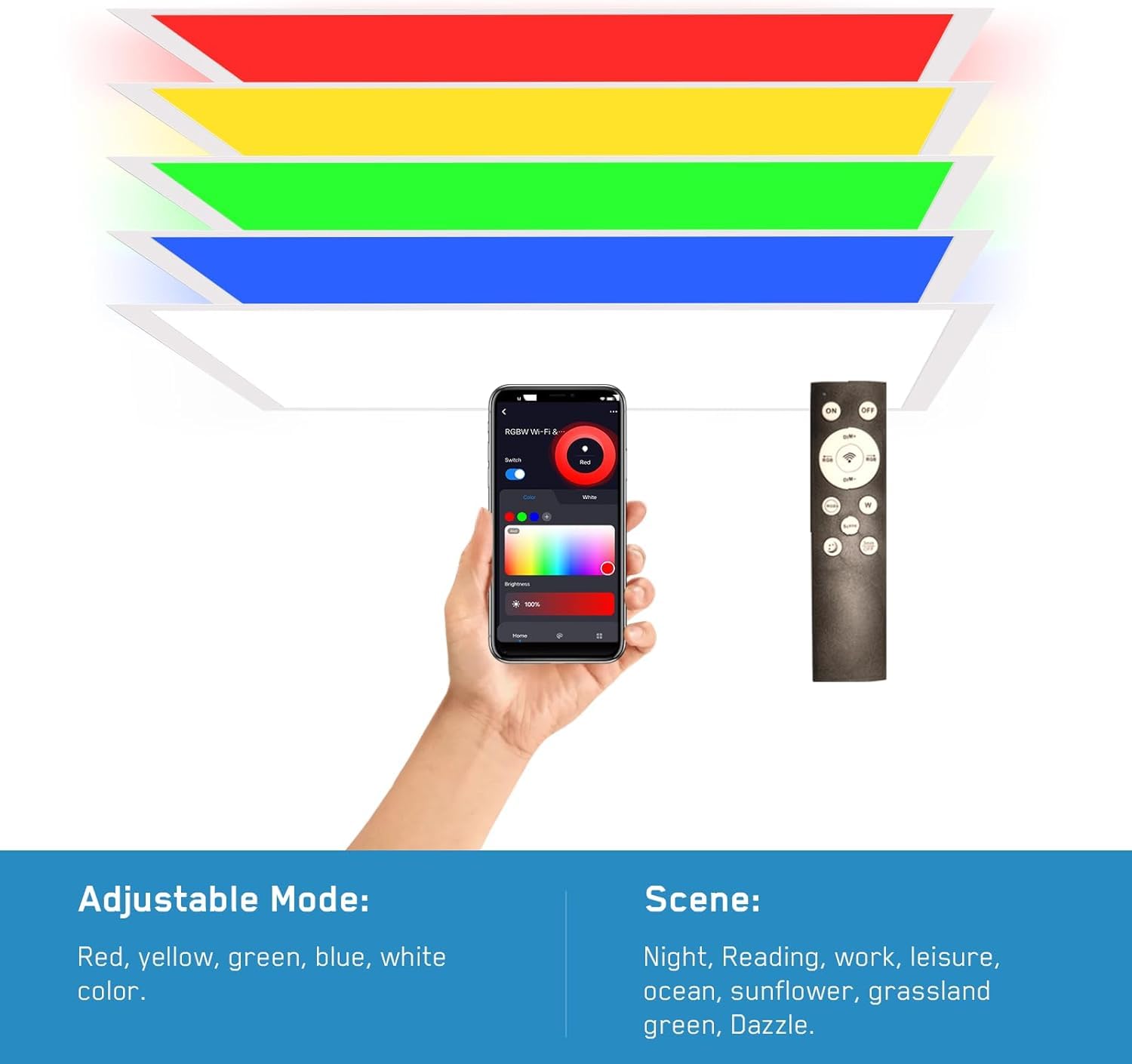 LED ENERGY PLUS 2x2 FT RGBW Flat Panel Light - 5000K Smart Wi-Fi Ceiling Light, 40W, 4400lm, Remote & App Controlled, 4 Pack