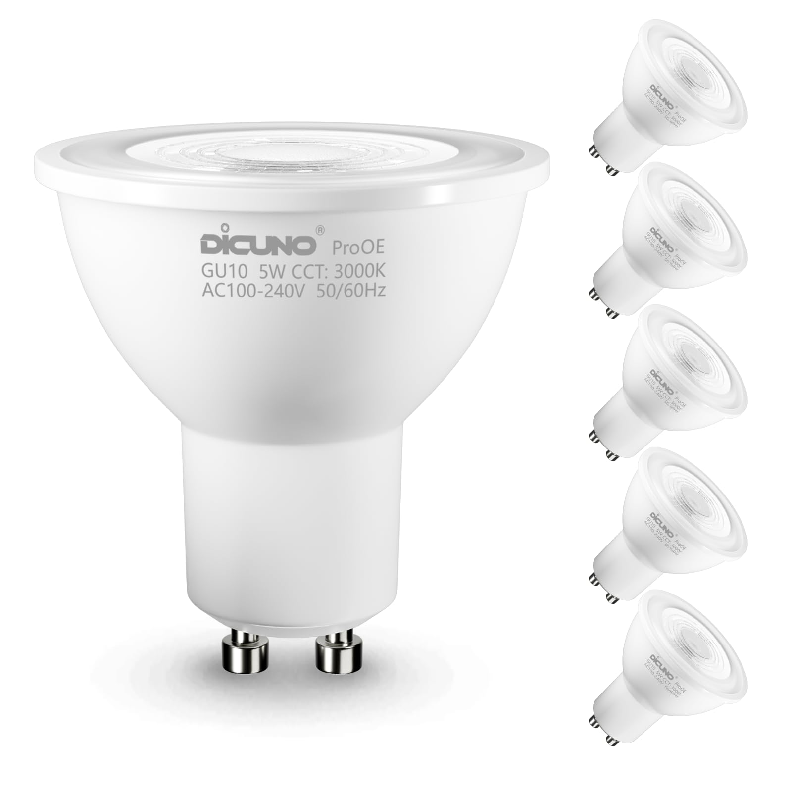 Dicuno Prooe Gu10 Led Bulb 5W, 40W Equivalent, High Cri 98, Warm White 3000K, 400Lm, Gu10 Led Light Bulb With 35 Beam Angle For 