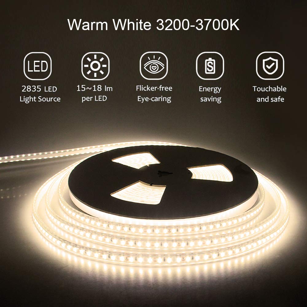 Alitove Led Strip Lights Warm White Waterproof 32.8Ft 1200 Leds 2835 Smd 24V Dc 3500K Outdoor Led Flexible Ribbon For Kitchen Be