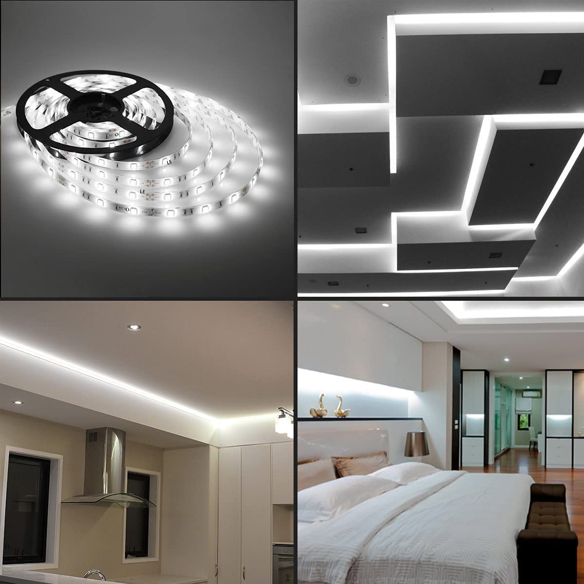 Foxdam Flexible LED Strip Lights, 300 SMD 5050 LEDs, Waterproof, 16.4ft/5m, 12V, 2 Pack, White
