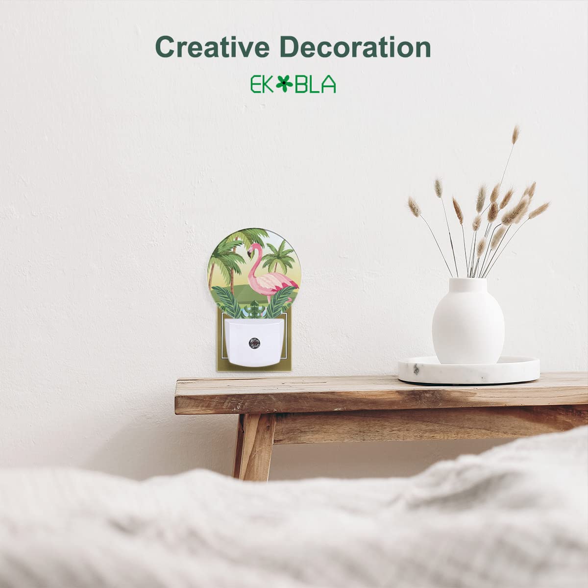 Ekobla Flamingo Night Lights Plug Into Wall Tropical Palm Tree Jungle Green Plant Night Lamp Home Auto Sensor Led Dusk To Dawn L