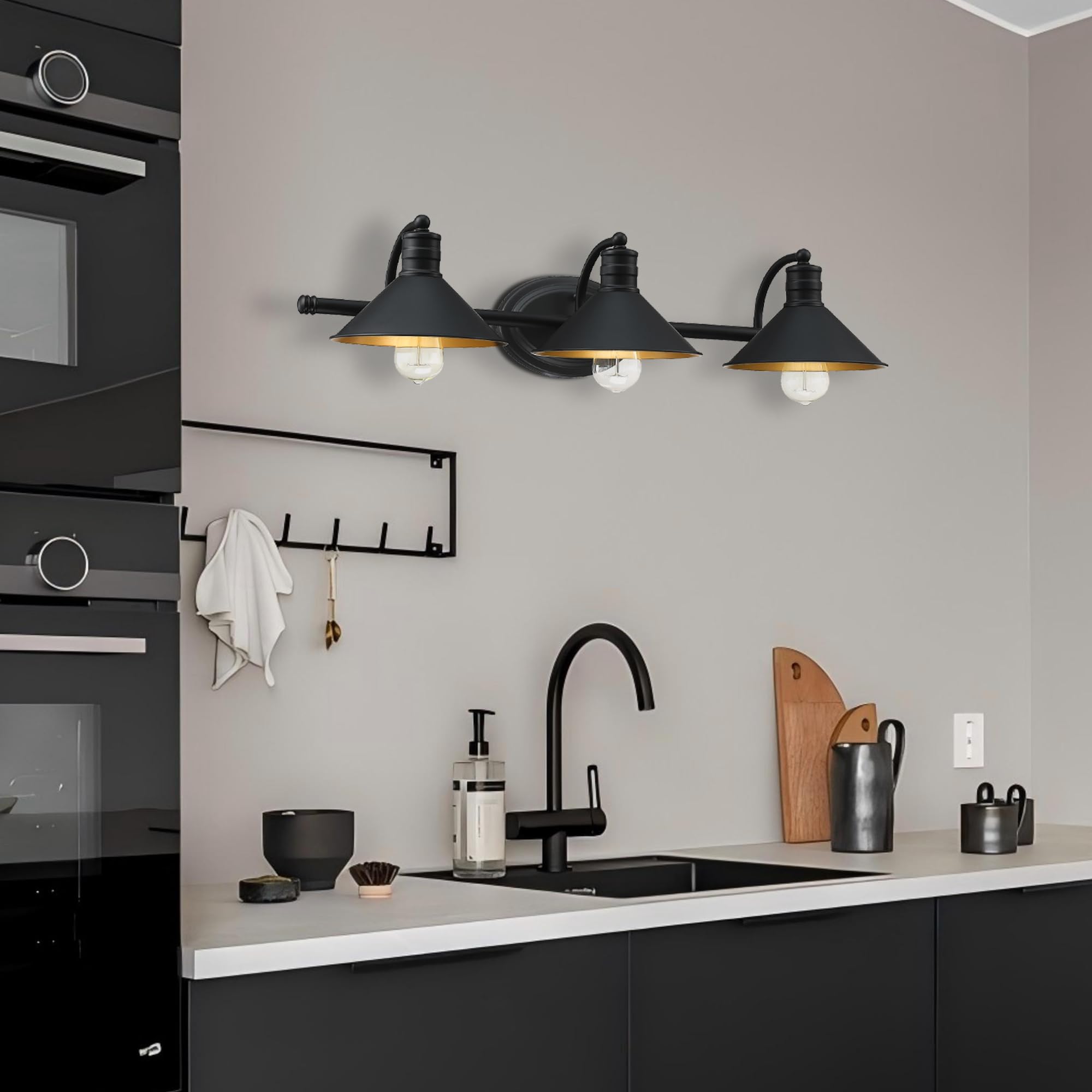 Faymart Lighting 3 Light Bathroom Vanity Light Over Mirror - Farmhouse Wall Light For Bathroom Vanity Powder Room  Rustic Gooseneck Barn Style 3 Bulb Wall Sconce Over Kitchen Sink