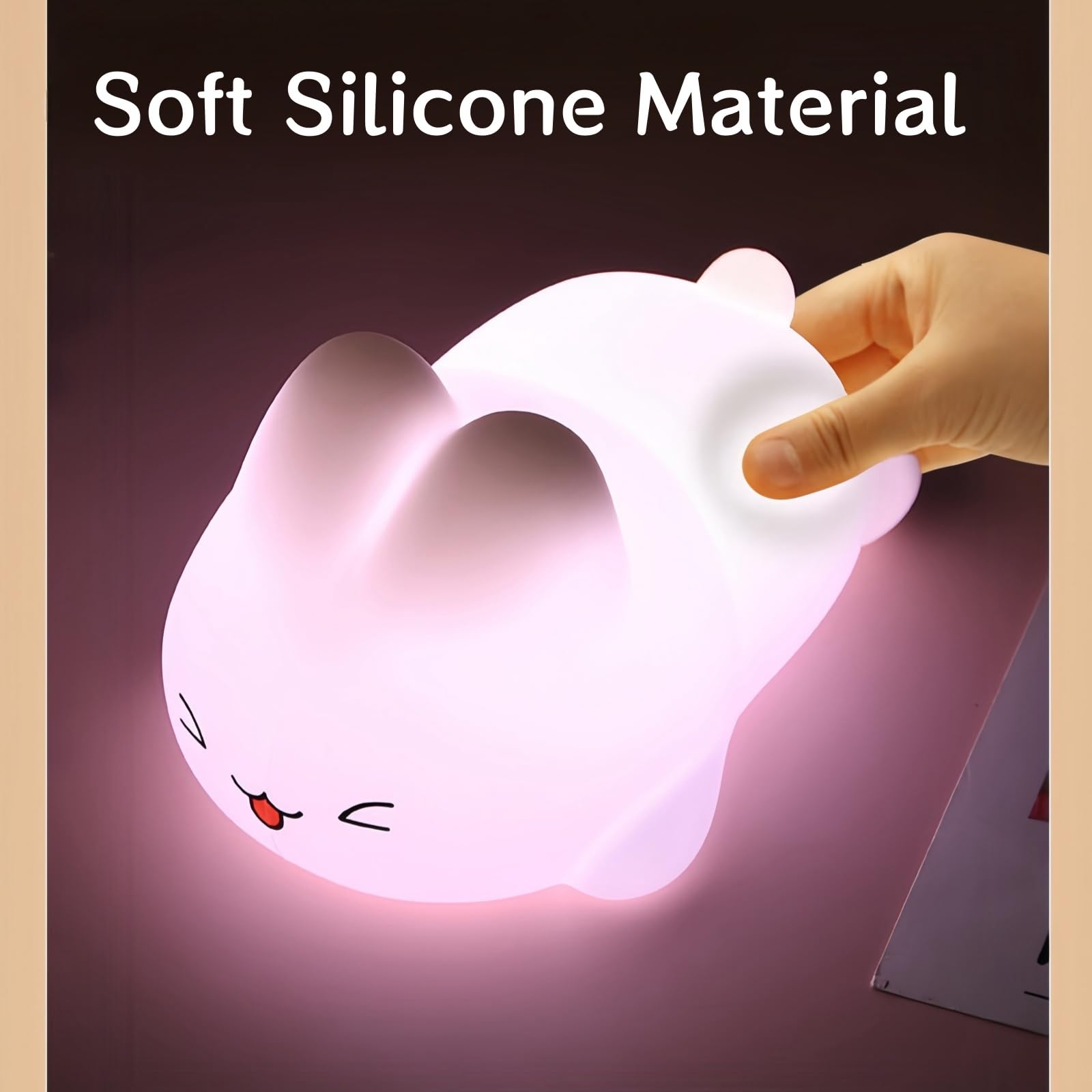 Angtuo Bunny Night Light, Big Face Rabbit Light, Bunny Lamp Dimmable And Rechargeable, Kawaii Room Decor