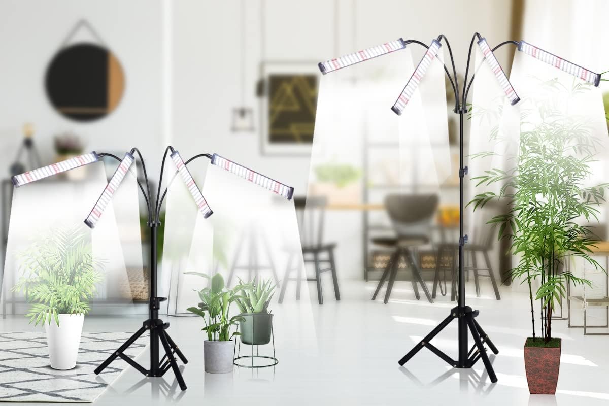 Grow Light With Stand, 200W 6000K Full Spectrum Gooseneck Floor Plant Light For Indoor Plants Growing,5 Dimmable Levels & Auto On/Off Timer, Tripod Stand Adjustable 15-48 In