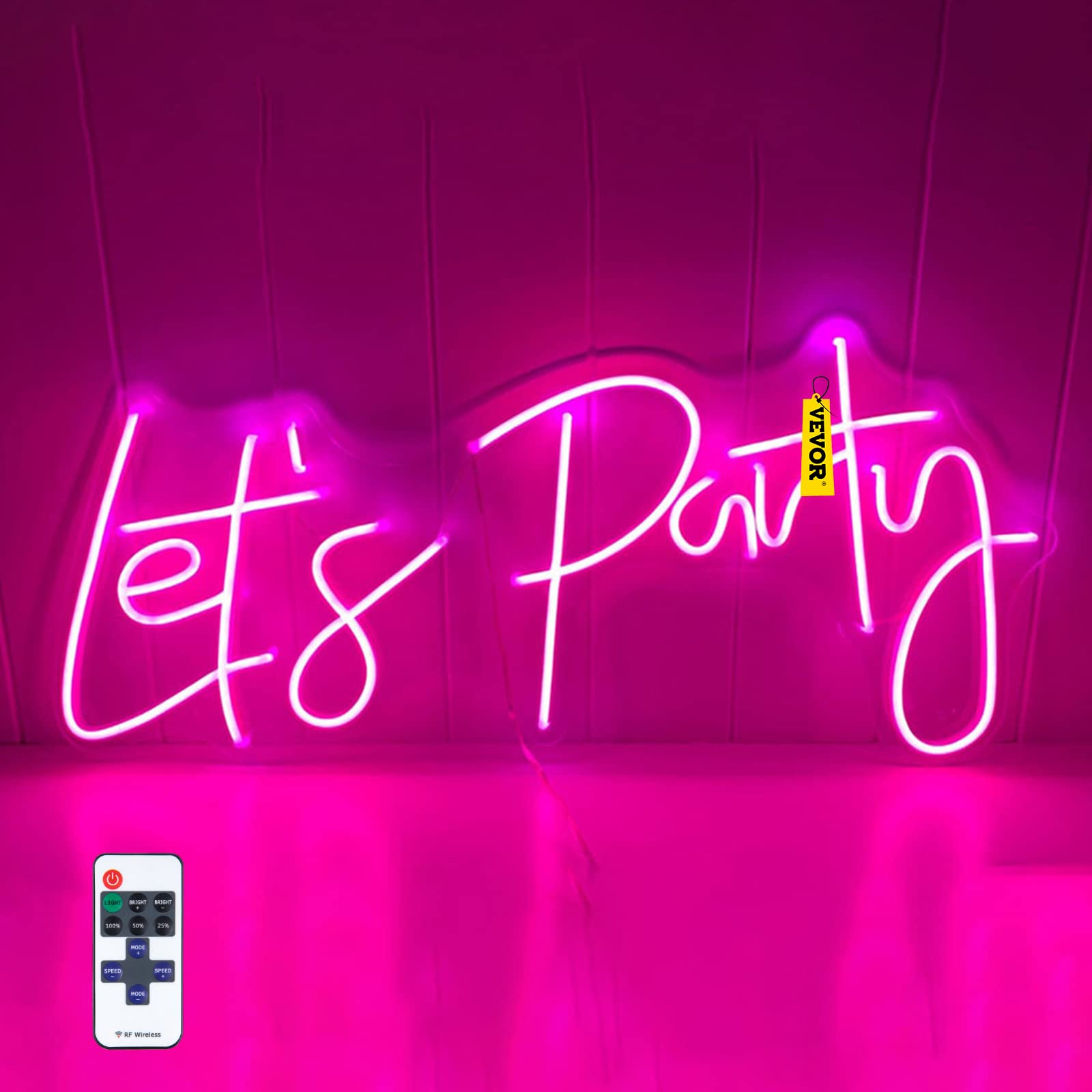 VEVOR Let's Party Neon Sign, 26&quot; x 12&quot; Neon Sign for Wall Decor, Adjustable Brightness Pink Neon Light Sign with Remote Control and Power Adapter, for Party/Wedding Celebration/Home Decoration