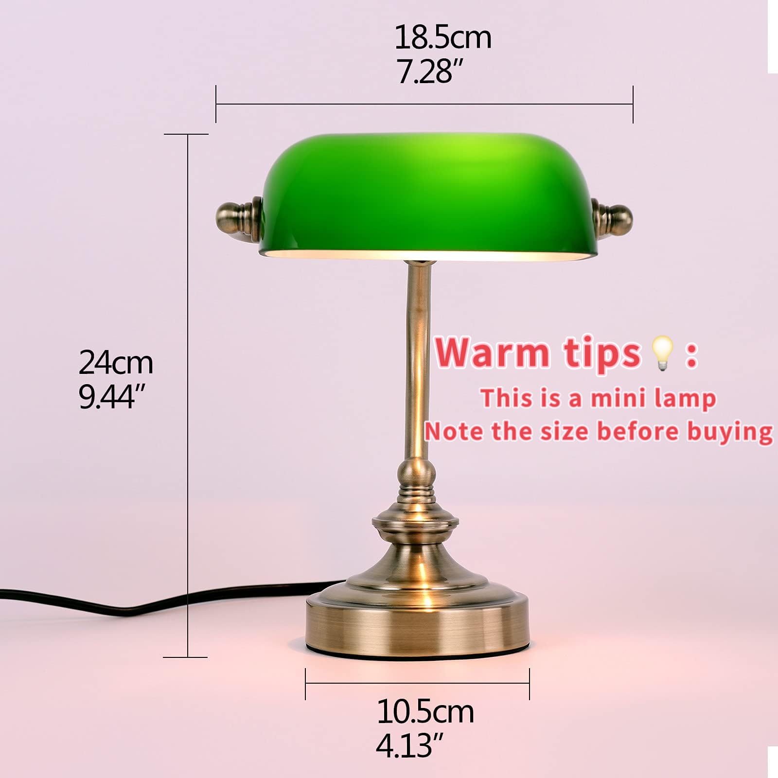 Firvre Mini Glass Bankers Lamp - Retro Bronze Finish, G9 Base, Vintage Table Lamp For Home Office