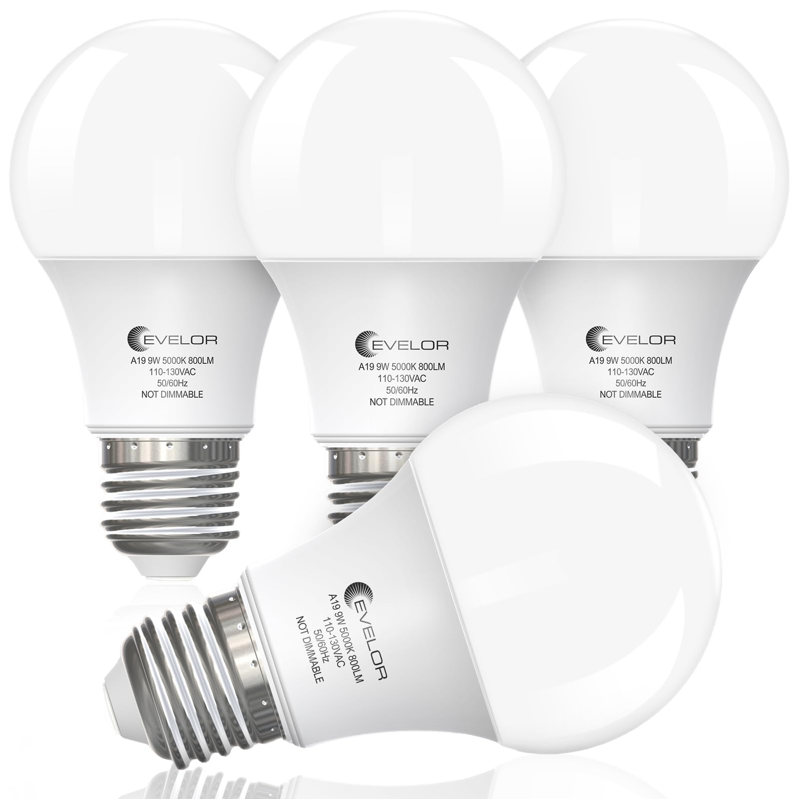 Evelor A19 Led Light Bulbs,60 Watt Equivalent Daylight 5000K With E26 Base,Efficient 9W,800 Lumens Non-Dimmable Led Bulbs,15000