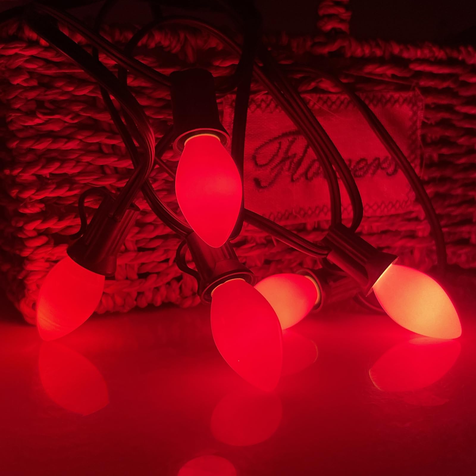 SUNSGNE C7 Christmas Outdoor String Lights 25ft with 27 Red Glass Bulbs, Connectable for Backyard Party Decor, Green Wire