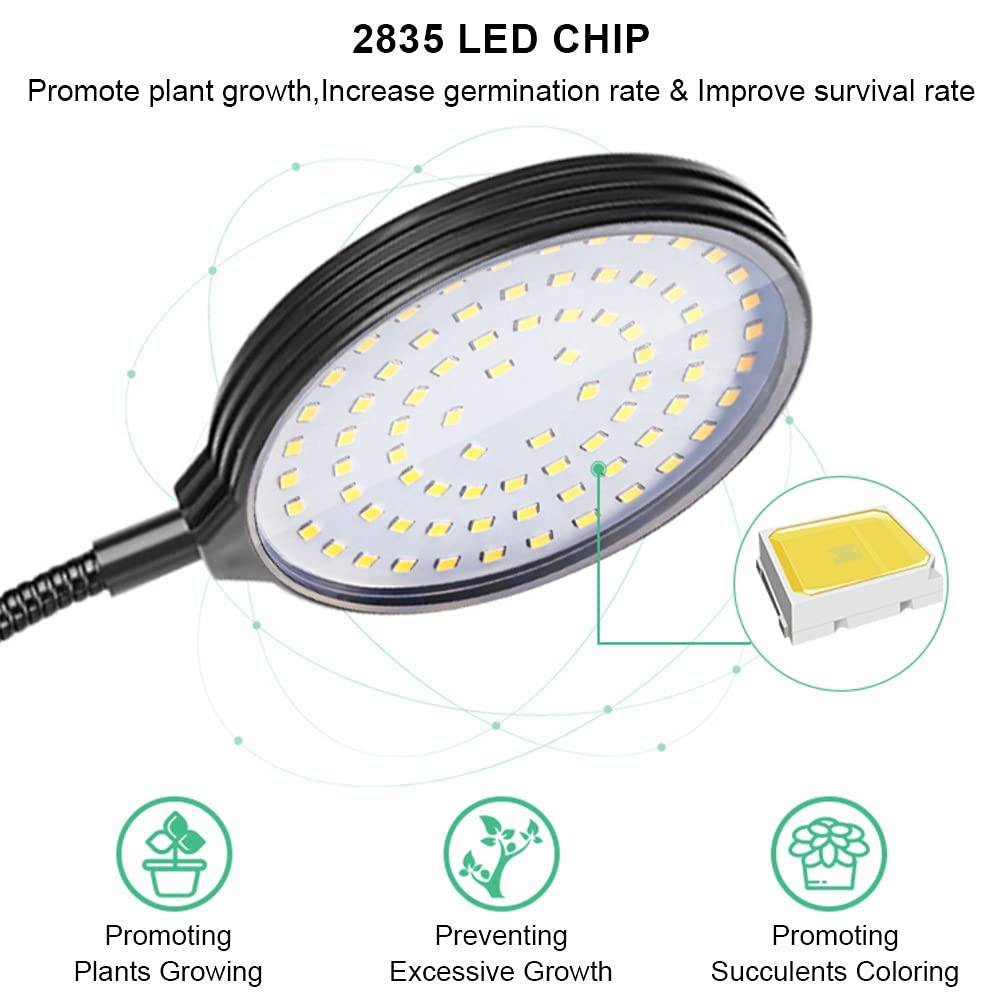 Grow Light 60W Sunlike Full Spectrum Led Plant Grow Lights With Timer Auto On/Off 4/8/12H Waterproof Grow Lamp For Indoor Plants, 5 Dimmable Levels, Adjustable Gooseneck