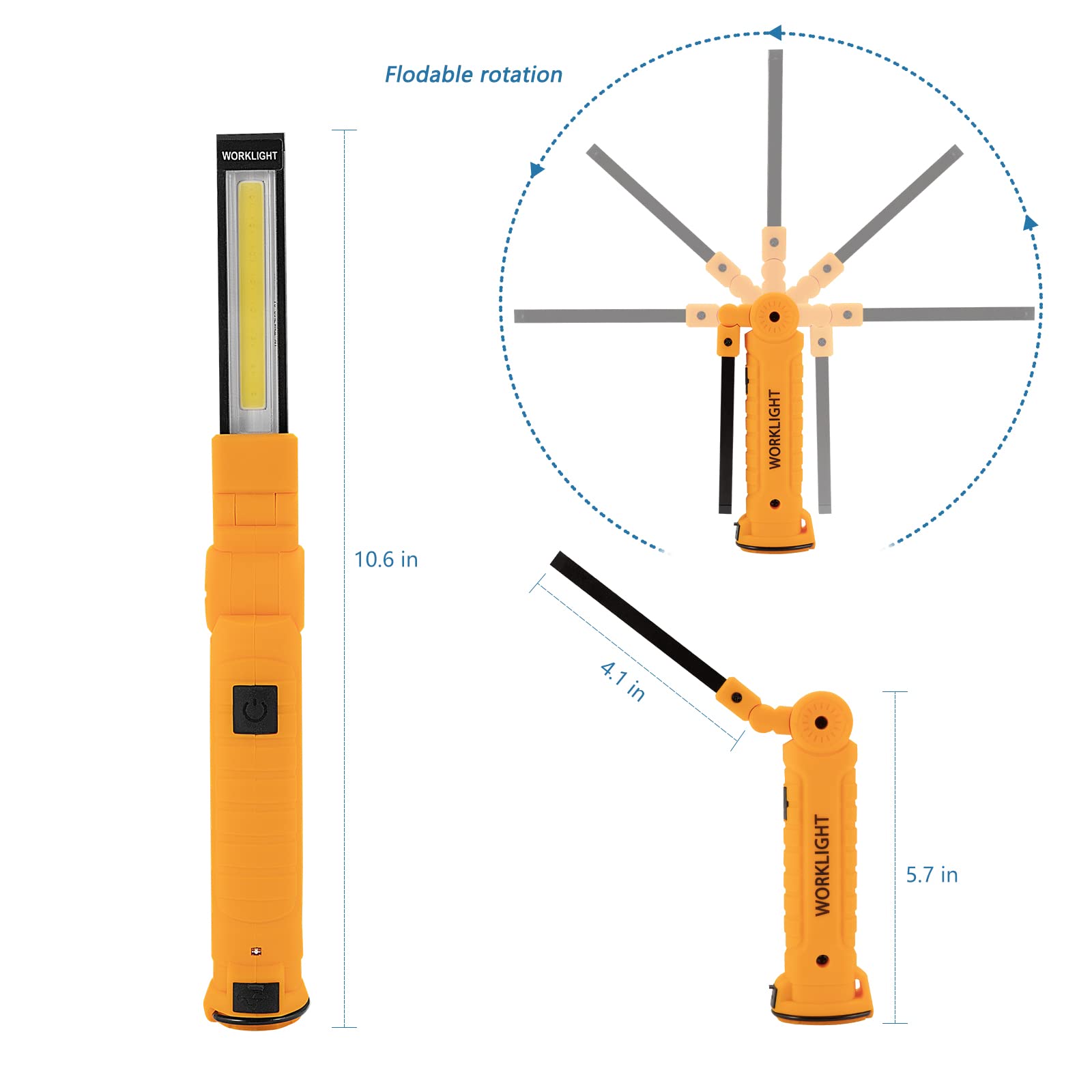 LED Rechargeable Flashlights Work Lights,Vagocom Mechanic Tools Cordless Worklight with Magnetic Base 360Rotate 5 Modes,Portable