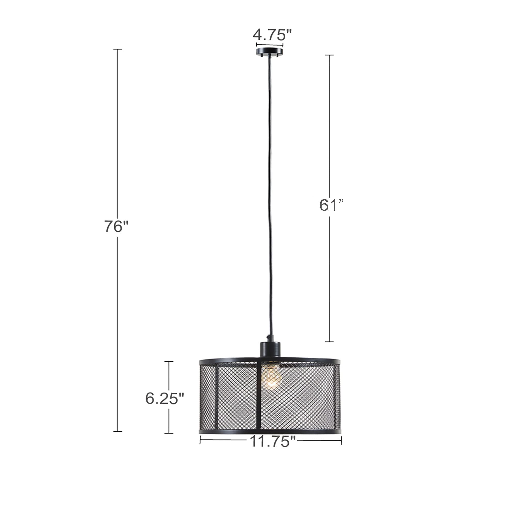 INK+IVY Jaxson Modern Pendant Light Fixtures for Kitchen Island, Hanging Ceiling Lamp with Black Metal Cage Shade, 76 Drop, Cont
