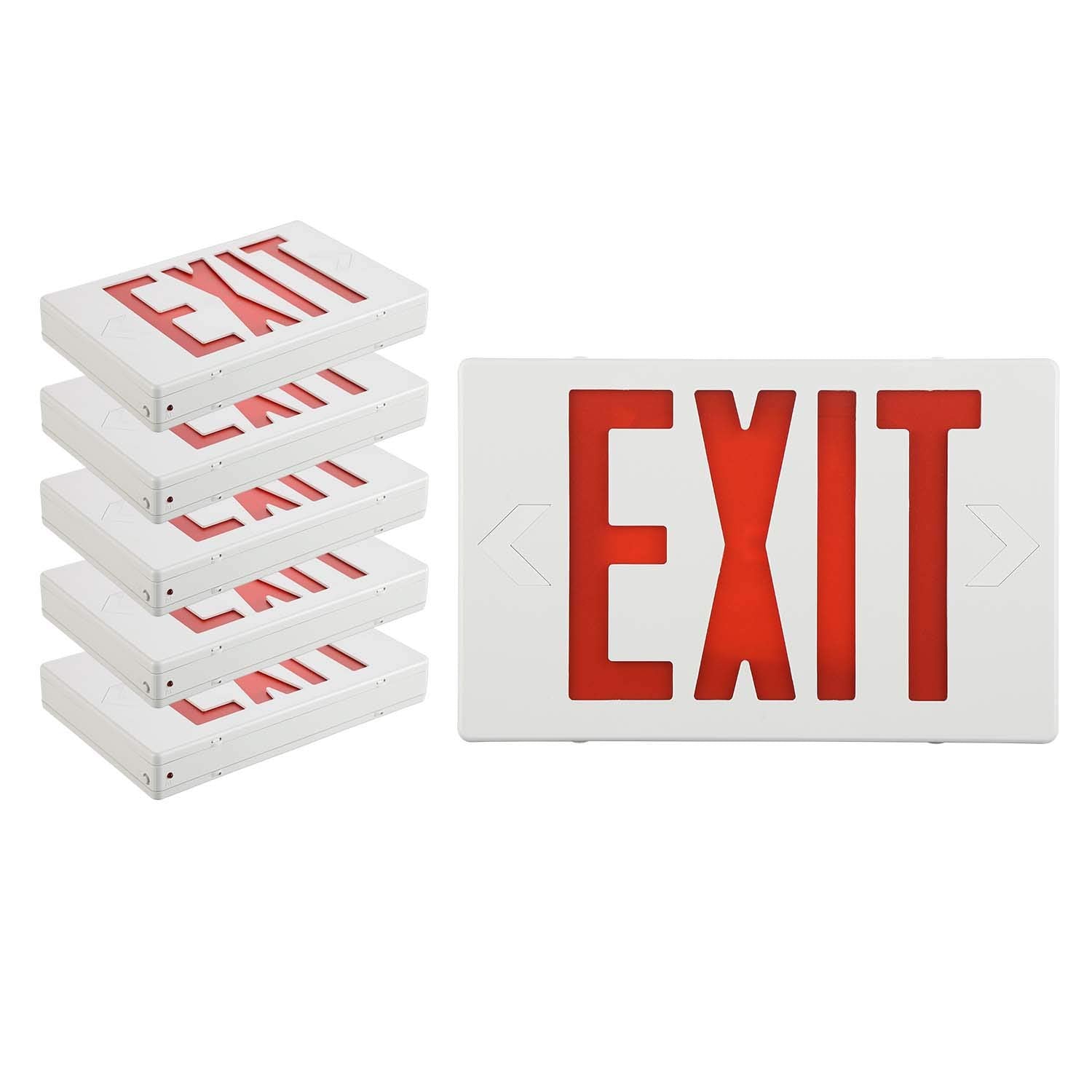 EXITLUX 6 Pack- Led Red LED Exit Signs with Emergency Lights -UL Listed Double Face Hardwired -120/277VAC - US Standard Emergenc