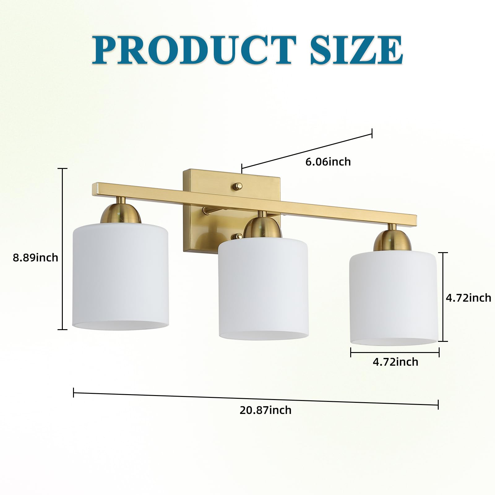 Mecgirn Stainless Steel Milk Glass Bathroom Vanity Light Over Mirror, 3 Light Brushed Gold Bathroom Light Fixtures With Frosted