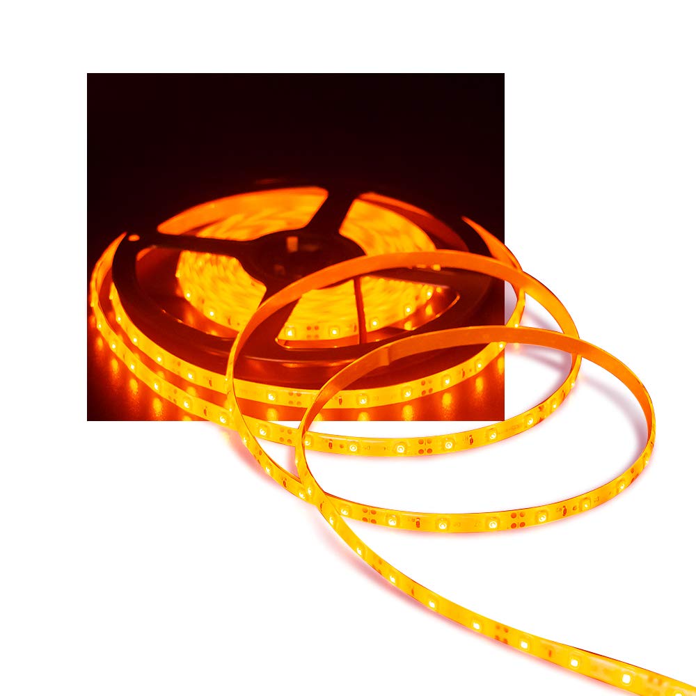 Tasodin Waterproof Flexible LED Strip Light, 12V, 16.4ft, 300 Units 3528 LEDs, Orange, IP65 Rated, Cuttable, Power Adapter Not Included