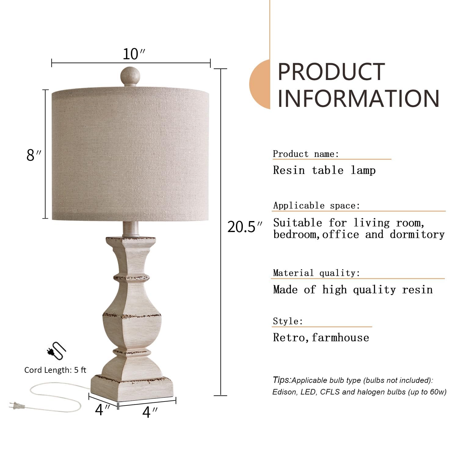 PoKat Retro Table Lamps Set of 2, Antique Beige, Small Size, Vintage Rustic Design for Bedroom and Living Room, Model AMZ-T1041ANT