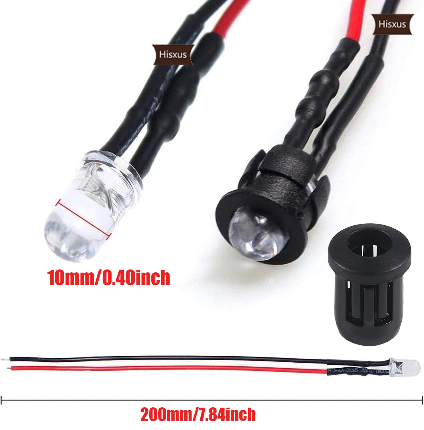25Pcs 10Mm White Led Pre-Wired Water Clear Bulb 12V 7.87 Inch Lamp Light Bulb Prewired Emitting Diode& 25Pcs Black 10Mm Led Plas