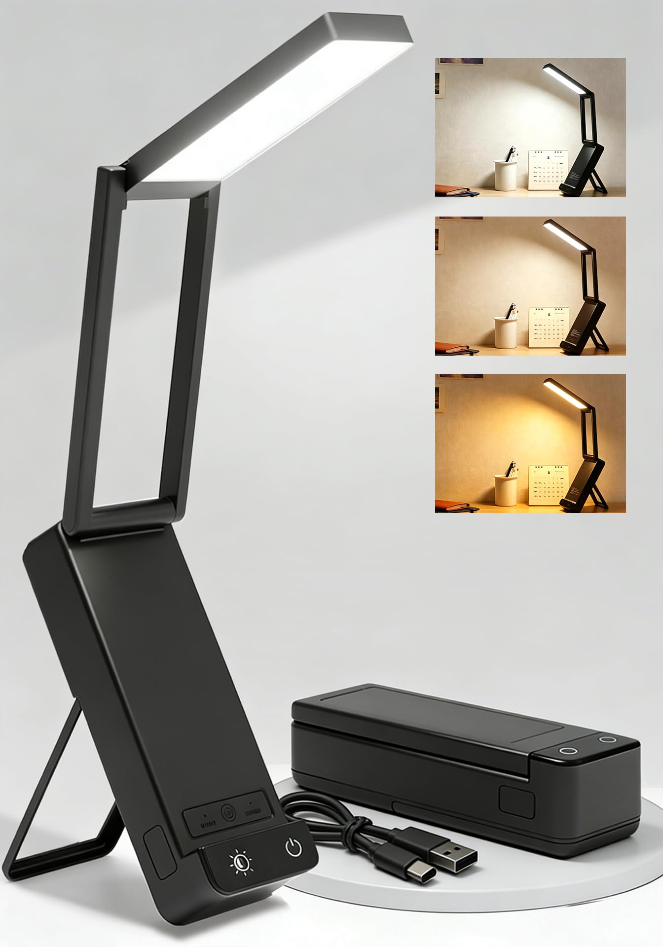 EZVALO LED Rechargeable Desk Lamp, 6000mAh Battery Operated Light, Cordless Table Lamp for Book Reading, Foldable Mini Lamp & Po