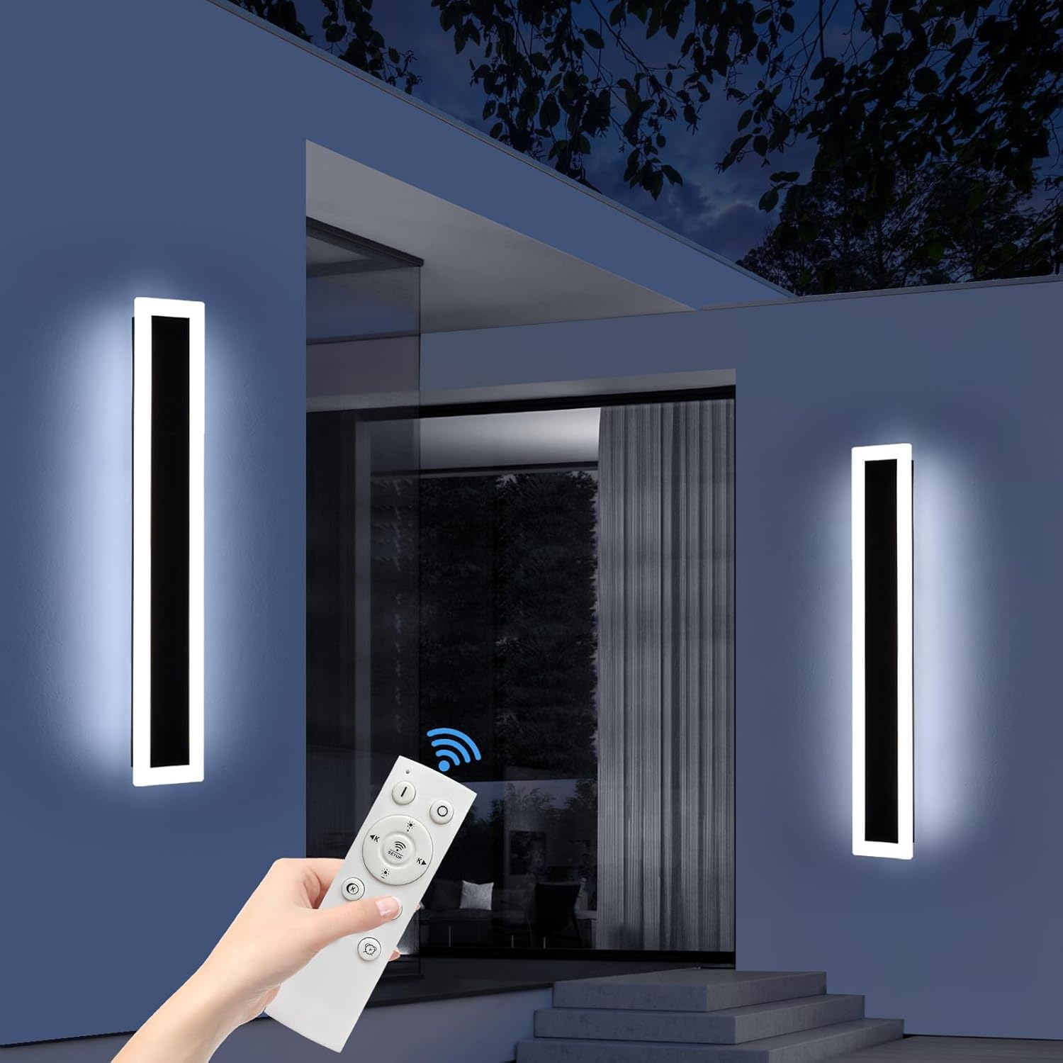 Daoseolo Modern Outdoor Wall Light, Dimmable LED Sconce, 39.3inch, IP65 Waterproof, Remote Control, Model TC-KBFTBD-TG-100-2pc