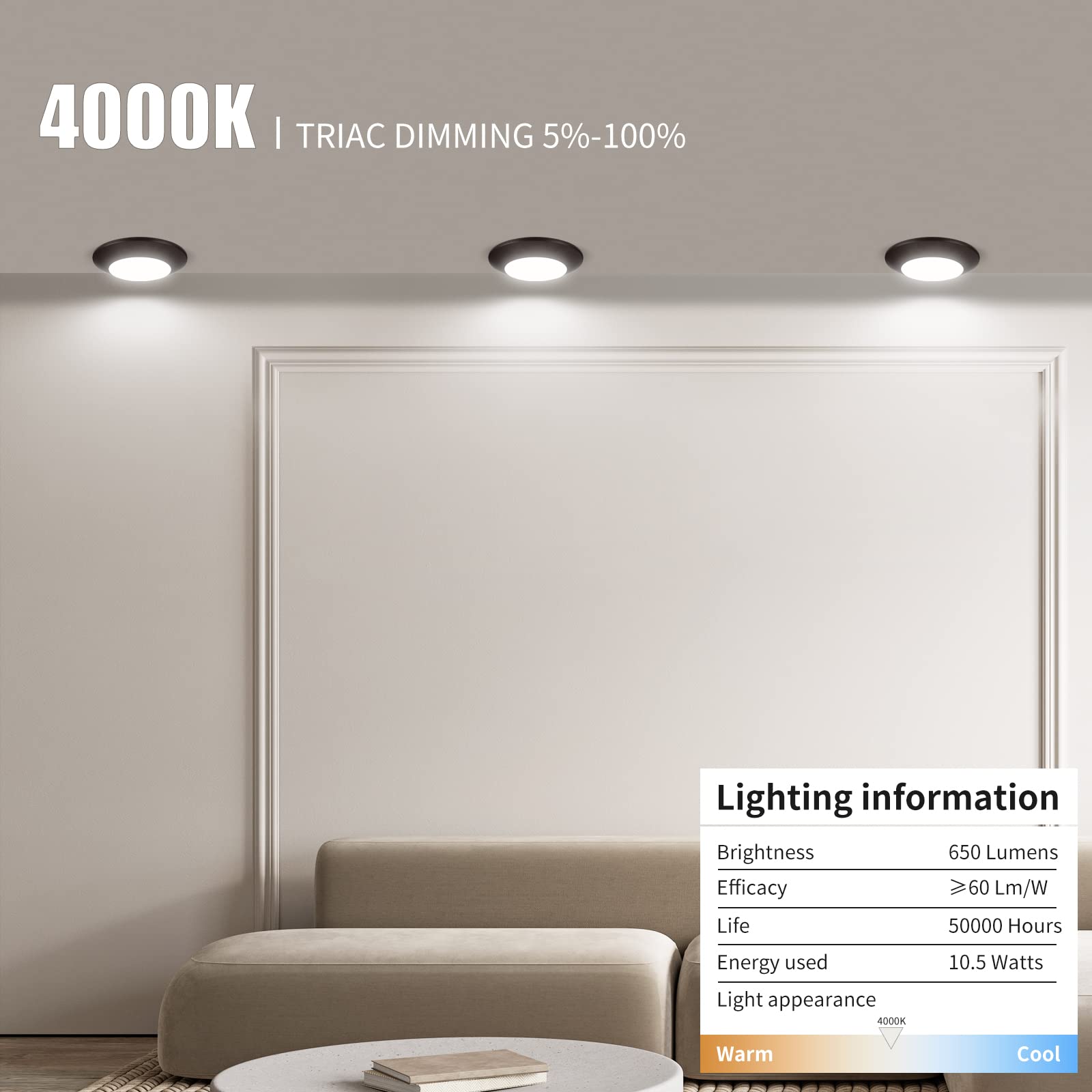 ECOELER 4 Pack Dimmable LED Recessed Lights, 10.5W 4" Brown, 4000K Cool White, Energy Star & ETL-Listed,