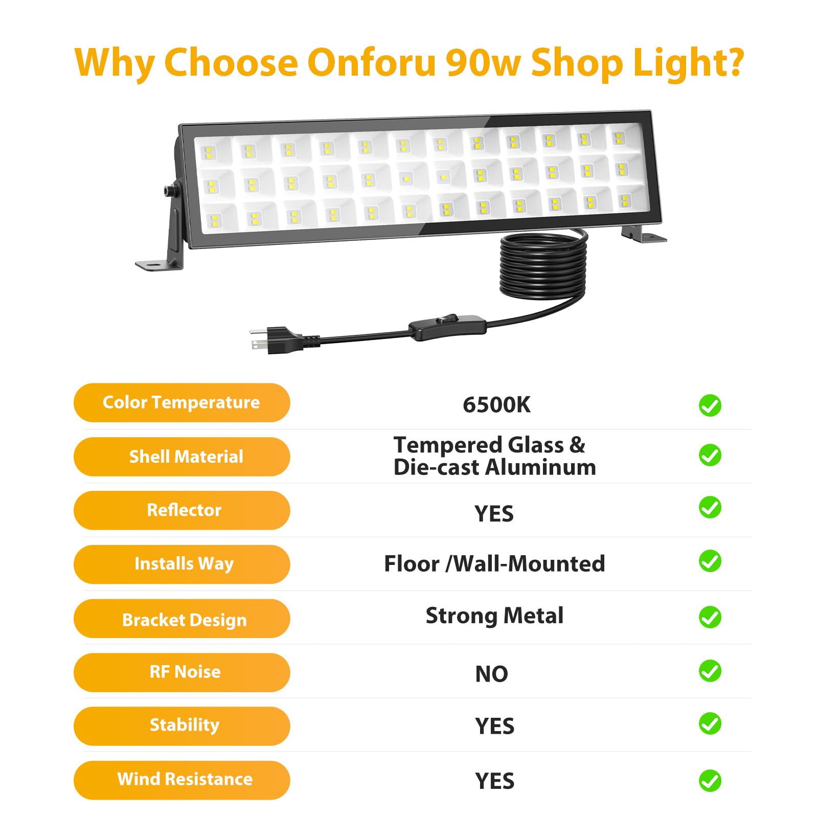 Onforu 4Pack LED Shop Lights, 100W 14000lm, IP66 Waterproof, 6500K Daylight White, Ultra Bright Garage Lighting