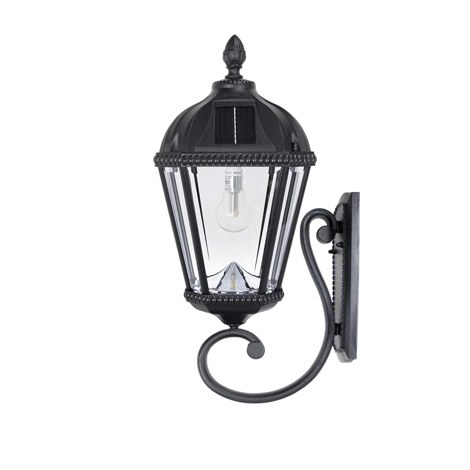 Gama Sonic Solar Wall Light, Black Aluminum Sconce, Clear Glass, Warm White LED, 21-Inch, Model GS-98B-W-BLK