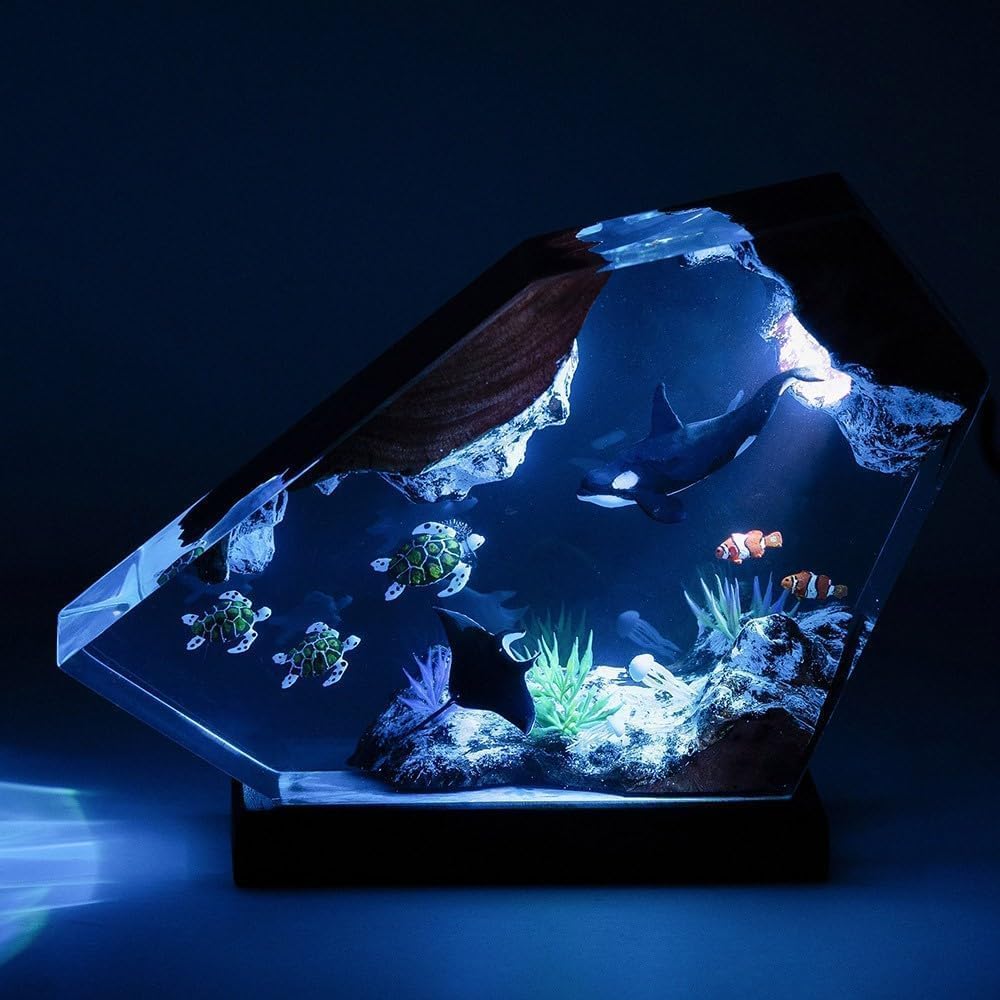 Orca Ocean Resin Lamp  Handmade Wooden Table Resin Night Light  Usb Port Art Ornaments For Home Office Decor  Scuba Diver Gifts For Birthday Holiday  Unique Thanksgiving Day And Christmas Gifts