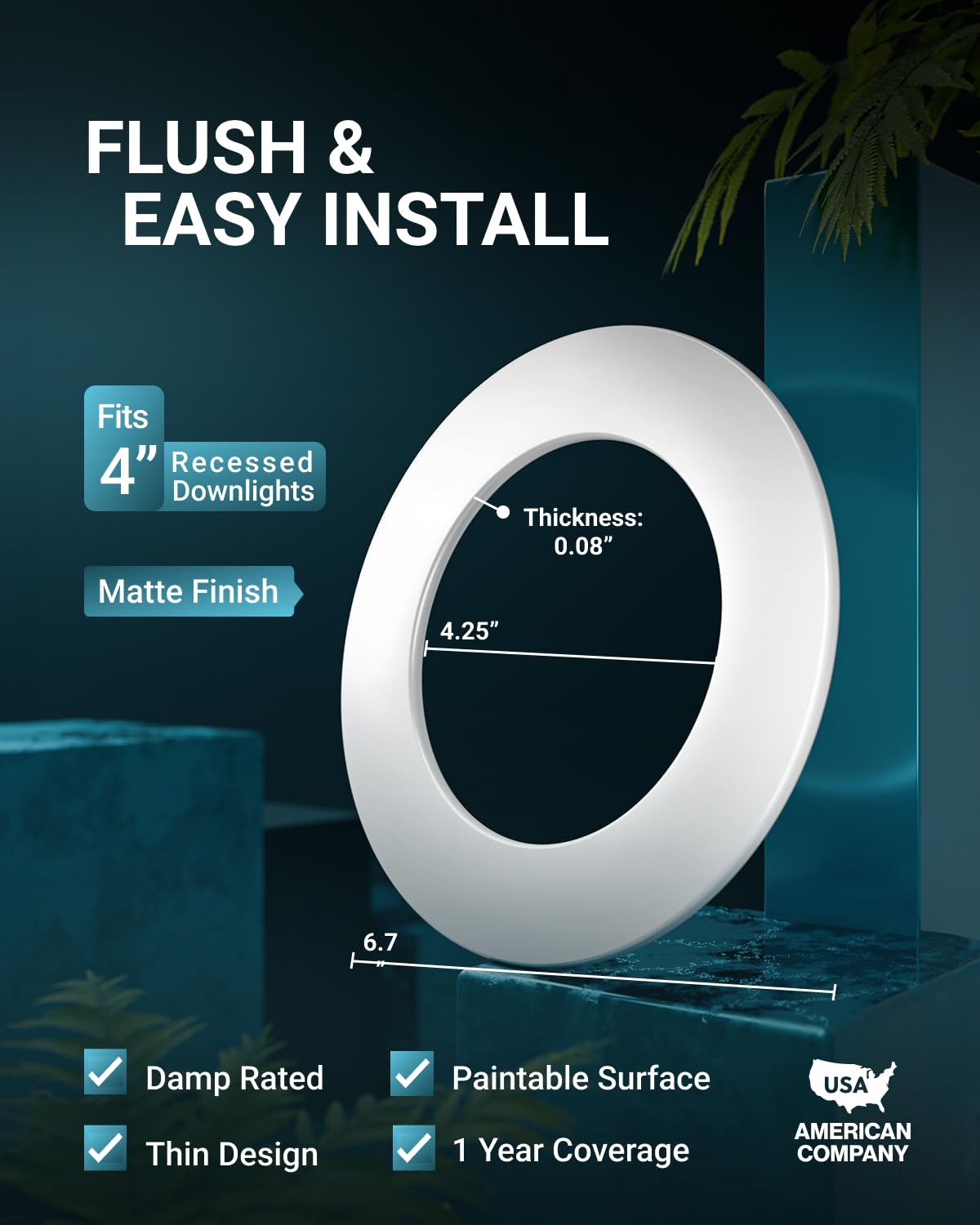 Sunco 24 Pack Goof Rings For 4 Inch Recessed Lights White Can Light Goof Trim Ring, Outer Diameter 6.7-Inch, Inner Diameter 4.25-Inch, Durable Plastic Design, Matte Finish, Flush Mount.