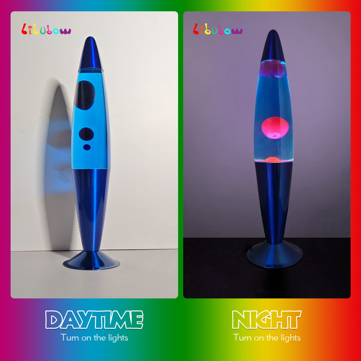 16 Inch Blue Liquid Motion Lamp, 2 Bulbs, Blue Lamp Night Light, Relaxing and Soothing Light Home Decor Living Room Office Bedro