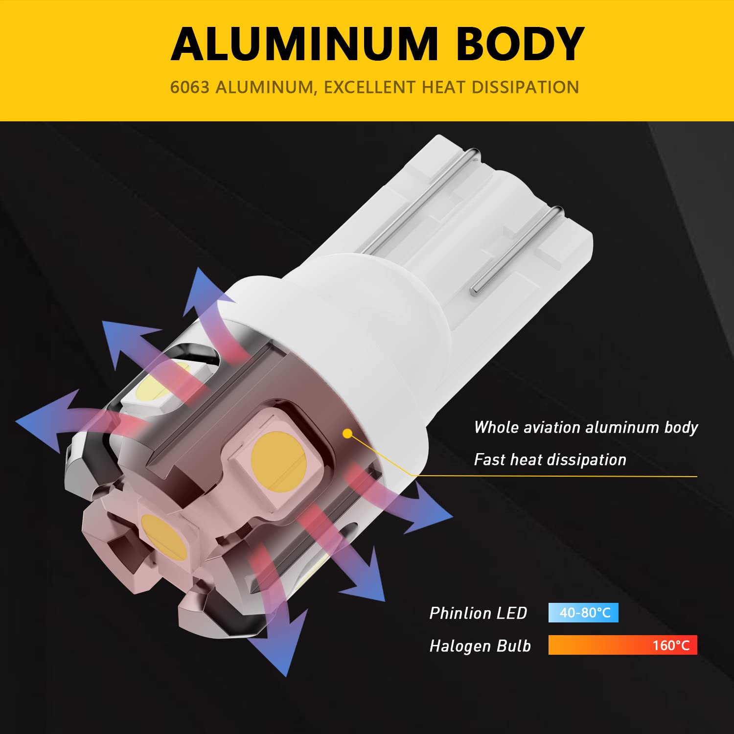 Phinlion 194 Led Light Bulb 6000K White Super Bright 168 175 2825 W5W T10 Wedge 6-Smd 3030 Chipsets Led Replacement Bulbs For Ca