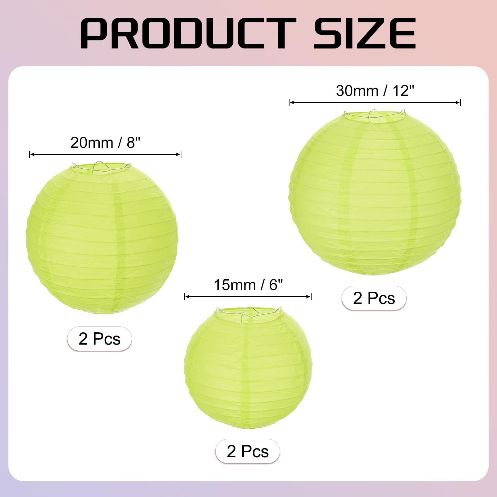 Meccanixity 6Pcs Paper Lanterns Decorative, 6'' 8'' 12'' Light Green Round Hanging Lantern Chinese Lanterns For Home Decor, Birt