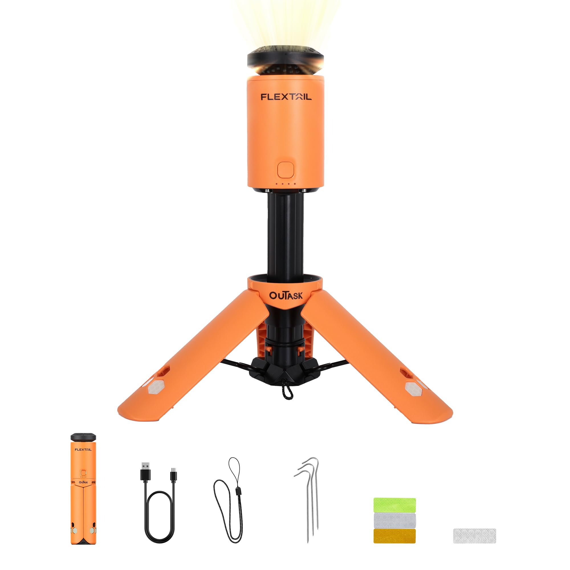 Outask Camping Light - Telescopic Magnetic Lantern, 12000mAh, IPX6/IPX7 Waterproof, Orange, Model TD-1