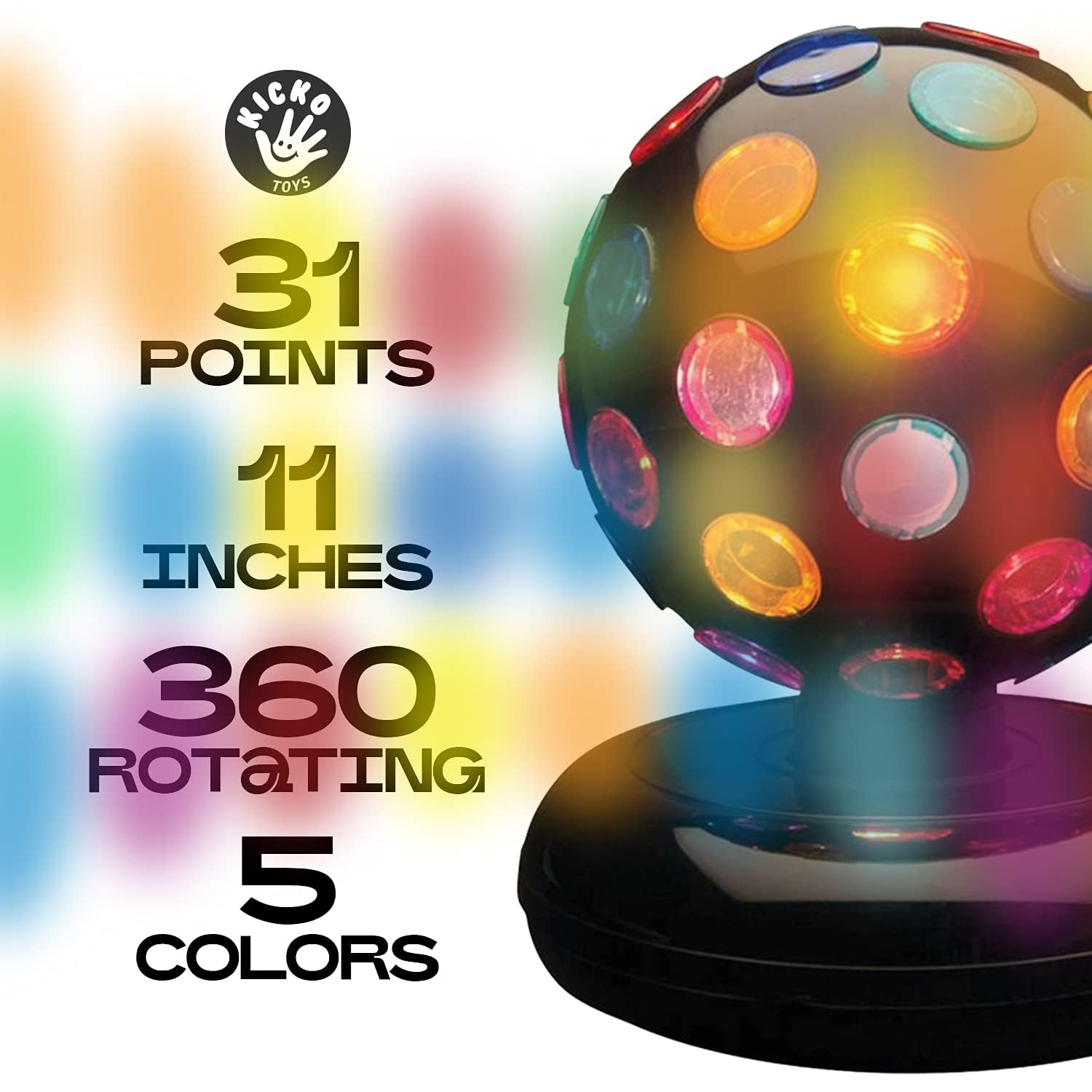 Kicko Disco Ball LED Lights - 11 Inch Rotating Dance Light for Indoor Parties - Colorful Plastic Flashing Lamp - Model 609301176638