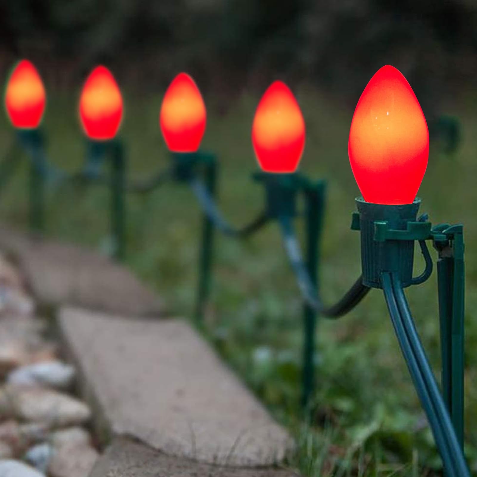 Goothy 25 Pack C7 Red Led Christmas Light Bulb, C7 Red Ceramic Replacement Bulbs For Outdoor String Lights Window Candles Chande