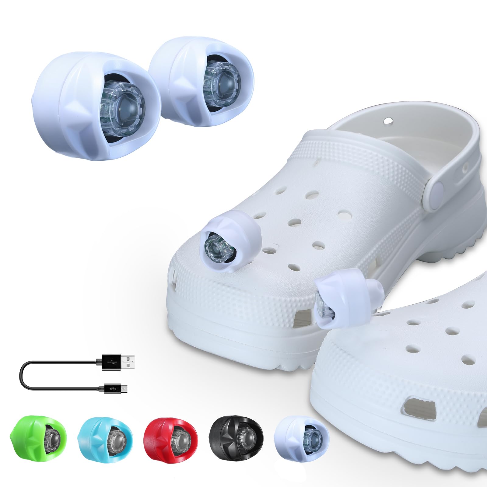 Rahan Rechargeable Headlights For Crocs,2Pcs Wearable Croc Lights For Shoes For Kids Adults,3 Light Modes,Waterproof Lights For